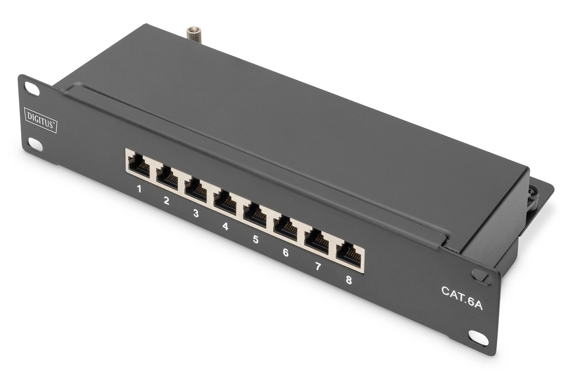 Cat 6a Patch Panel, Shielded,8-Port 1u, 10" Rack Mount, Black Ral 9005