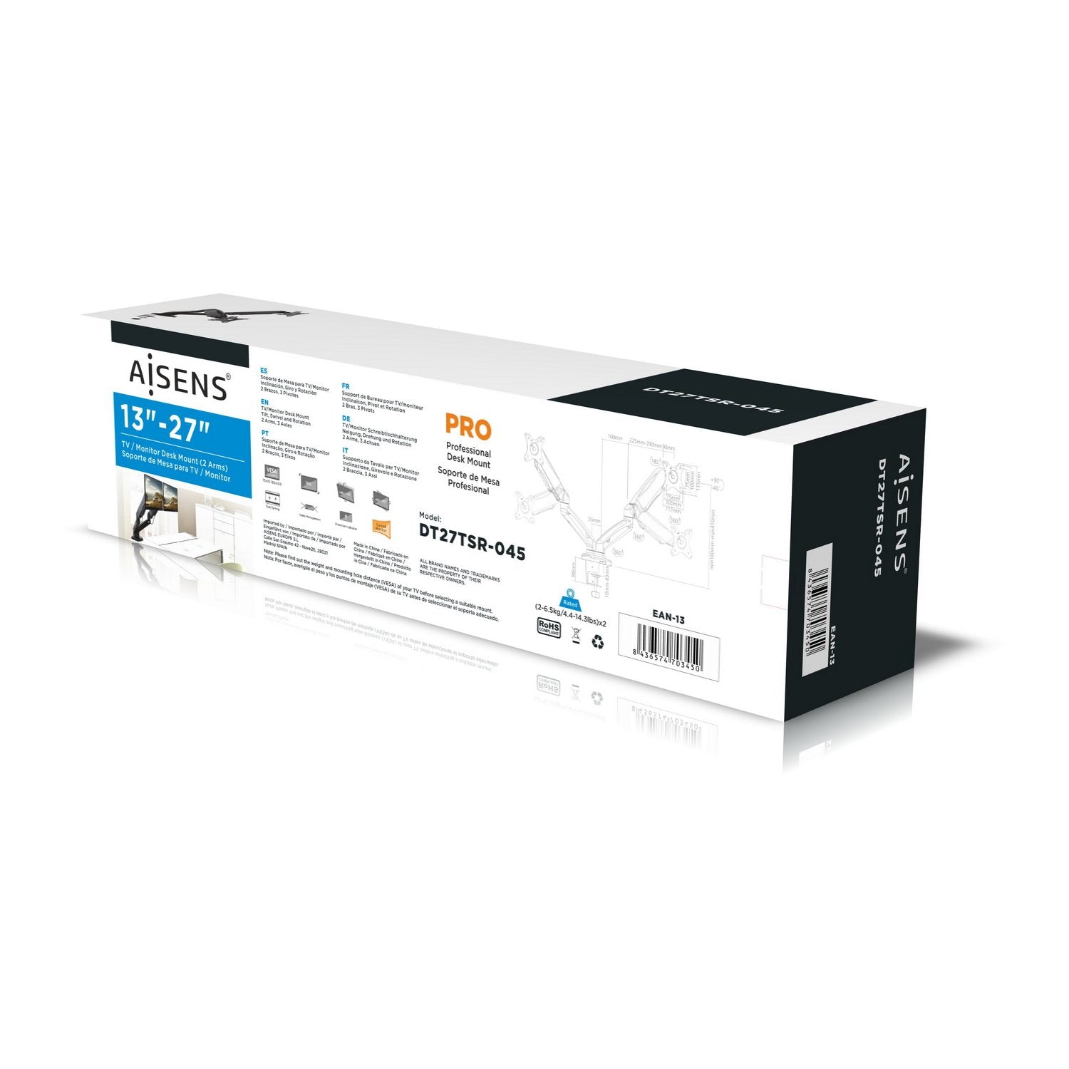 Aisens Soporte Tv Monitor Mesa Pro Gira Incl 65kg 3piv2braz 13-27 Neg Dt27tsr-045