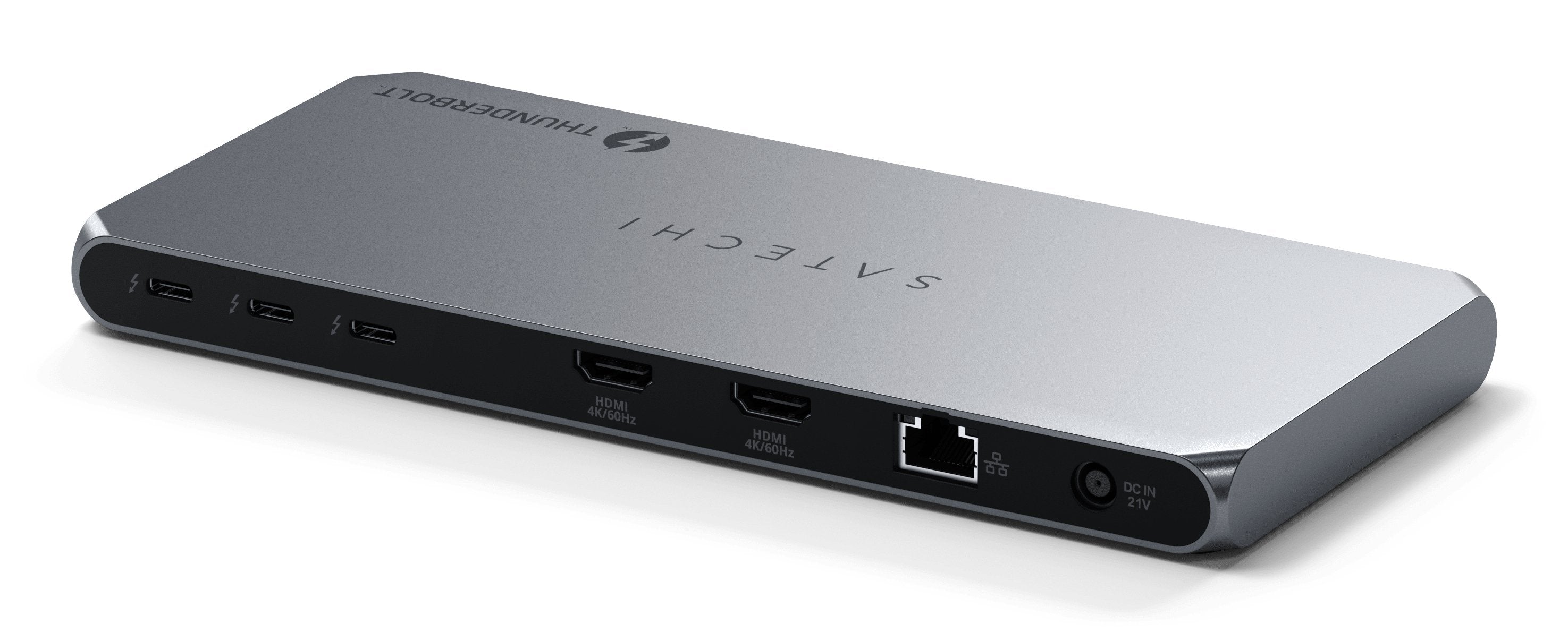 Satechi Thunderbolt 4  3.5mm Audio  Czytnik Kart  2x Usb-A 3.2  2x Hdmi 2.0 Displaylink  1x Ethernet  3x Tb4 Downstream  Dc/21v - Zasilacz 180w  96w Tb4 Passthrough