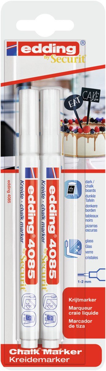 Edding 4085 Pack De 2 Rotuladores De Tiza Liquida - Punta Redonda - Trazo 1-3mm - Olor Neutro - Color Blanco
