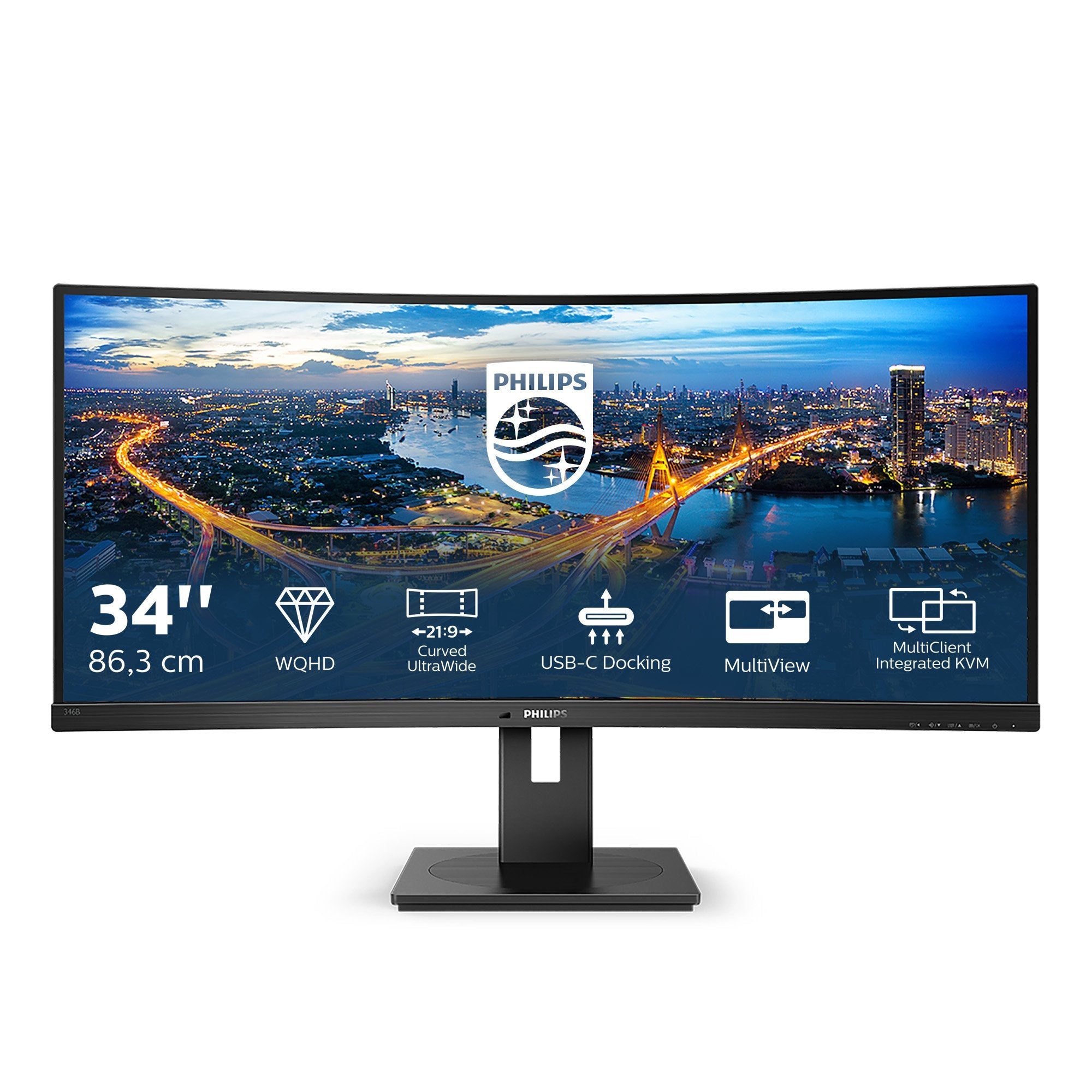 Monitor Profesional Ultrapanorámico Curvo Philips 346b1c 34' Wqhd Multimedia Negro