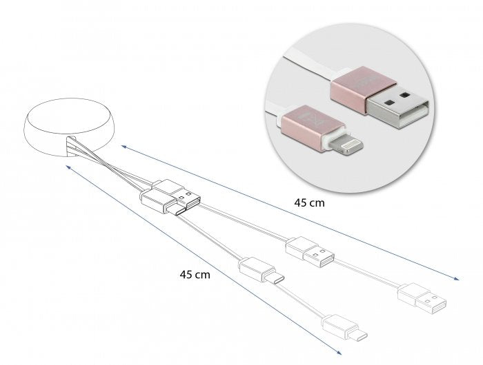 Delock Usb Aufrollcable Typ-A Zu Lightning Weiss   Rosé