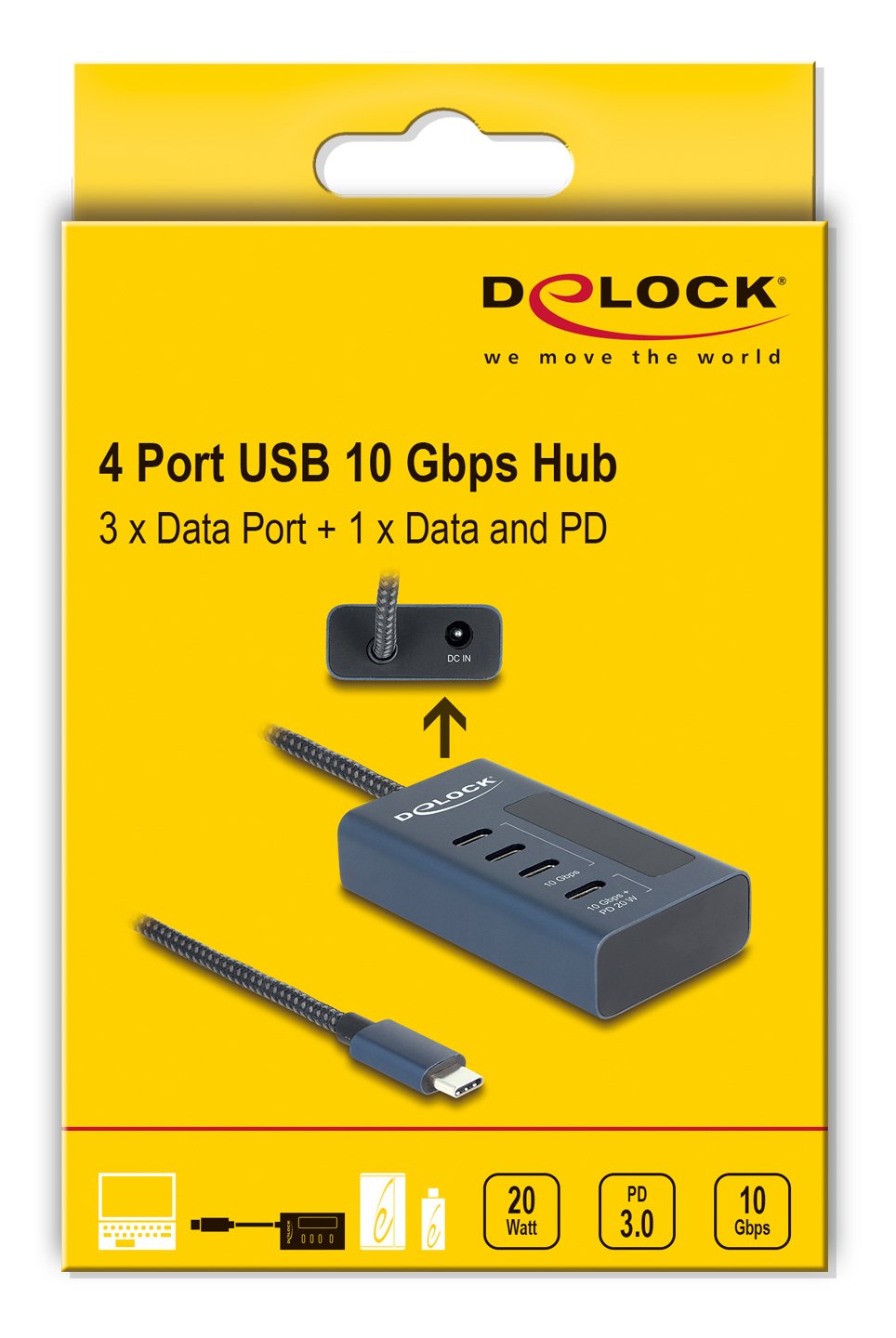 Delock Usb 10 Gbps Hub Mit 4 Usb Type-C Ports Davon 3 X Datenport + 1 X Daten Und Pd 20 Watt Mit Leistungsanzeige
