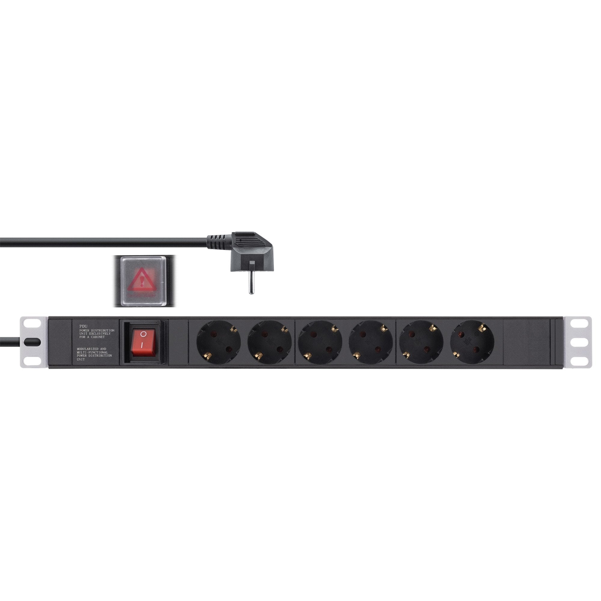 Regleta Inline De 19", Contacto De Protección De 6 Contactos, Con Interruptor, 2 M, Negro