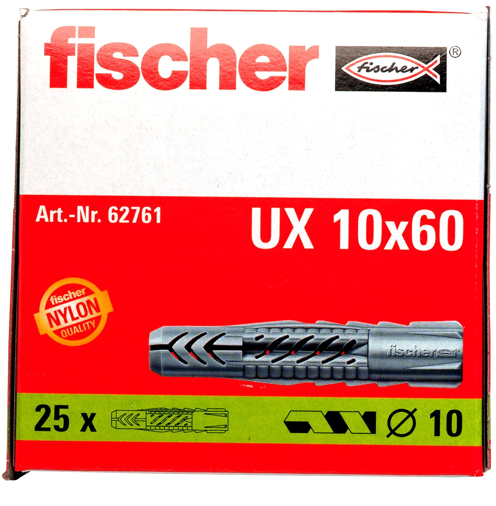 Taco Universal Fischer Ux 10x60 (Gris Claro, 25 Piezas) 62761