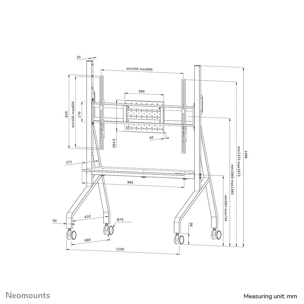 EAN 8717371440220 - Neomounts FL50-525BL1 mueble y soporte para dispositivo multimedia Negro Panel plano Mesita con ruedas pa imagen 20