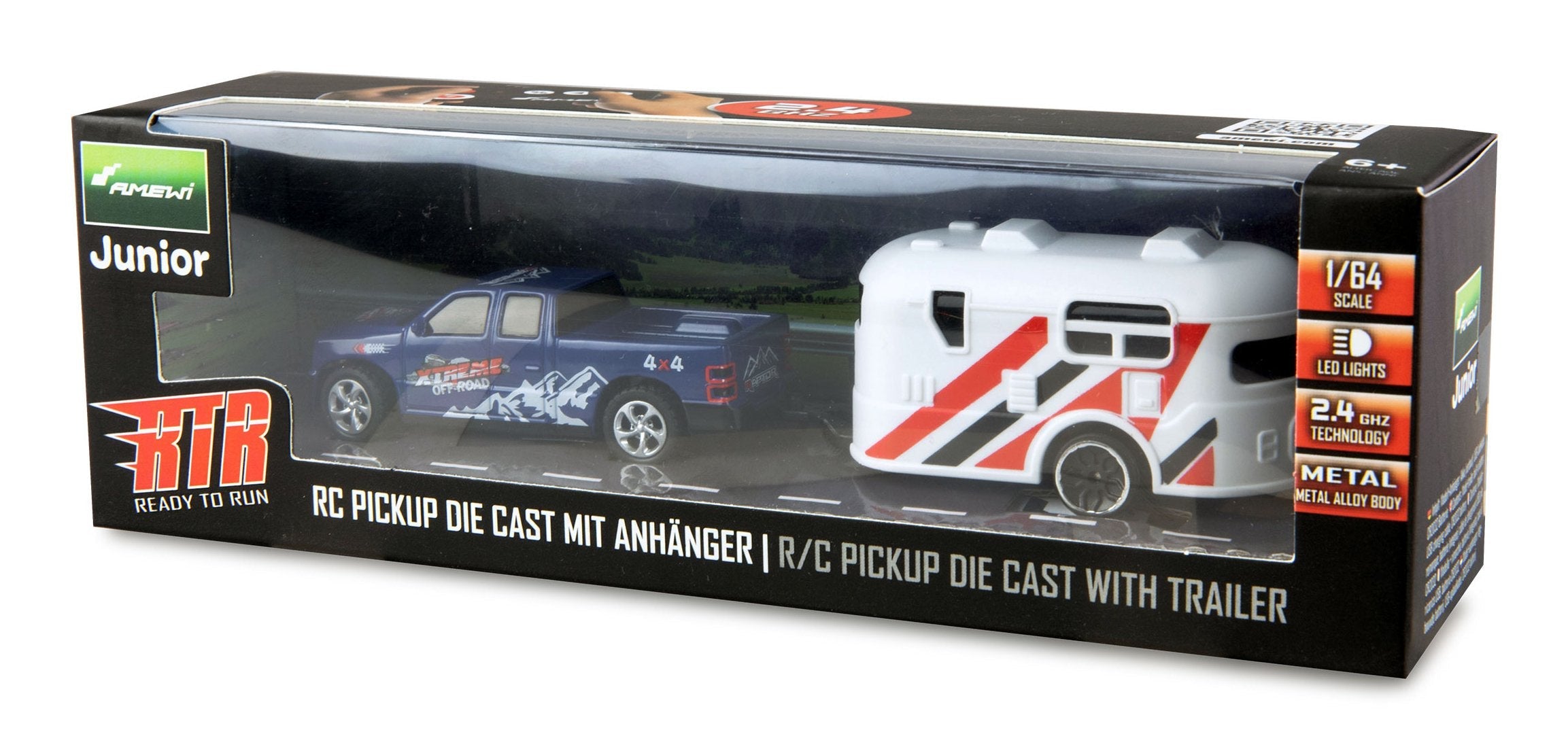 Amewi Rc Pickup Die Cam Con Wohnwagen 1:64 Rtr Azul 6+