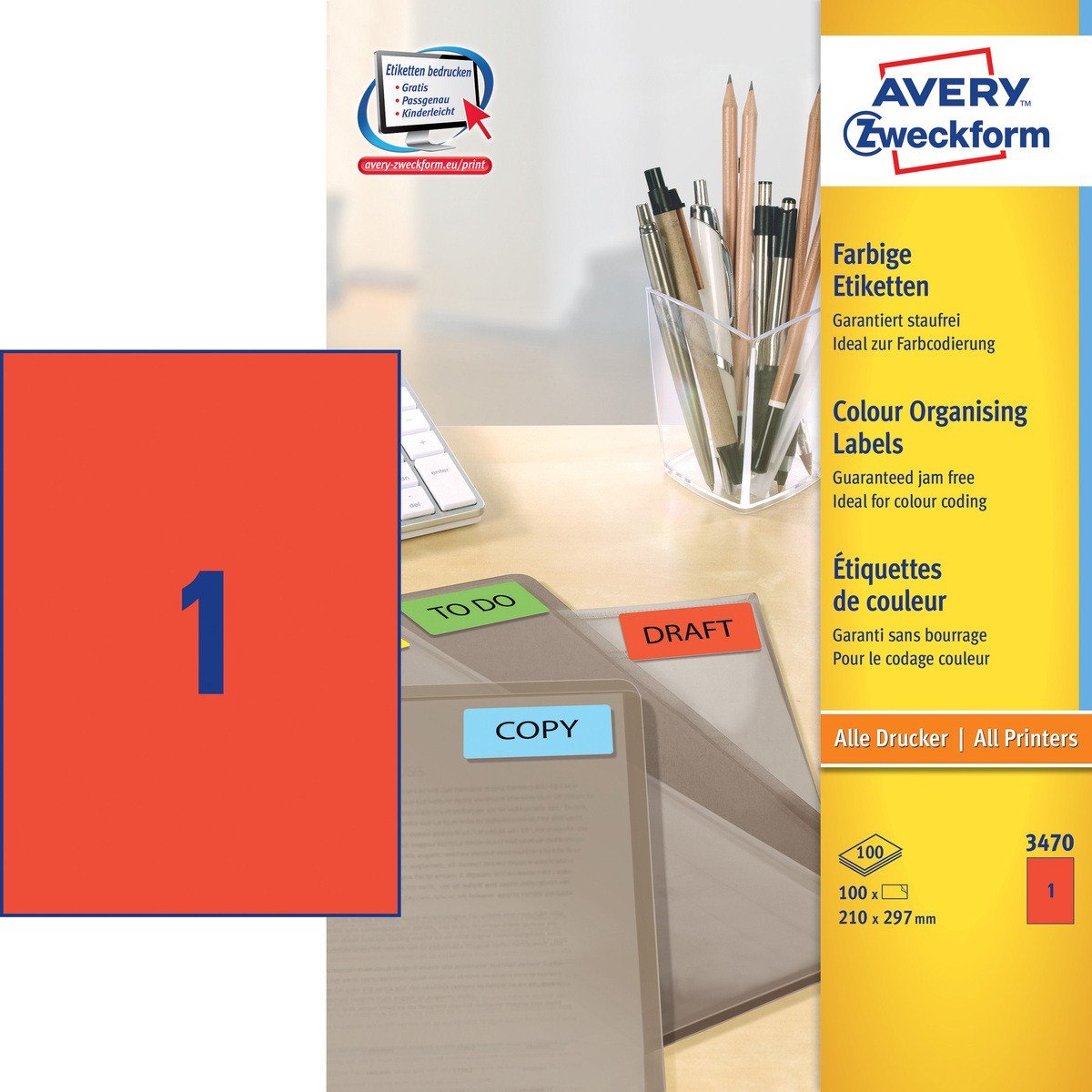 Avery Zweckform Etiquetas 3470 Rojo 210,0 X 297,0 Mm