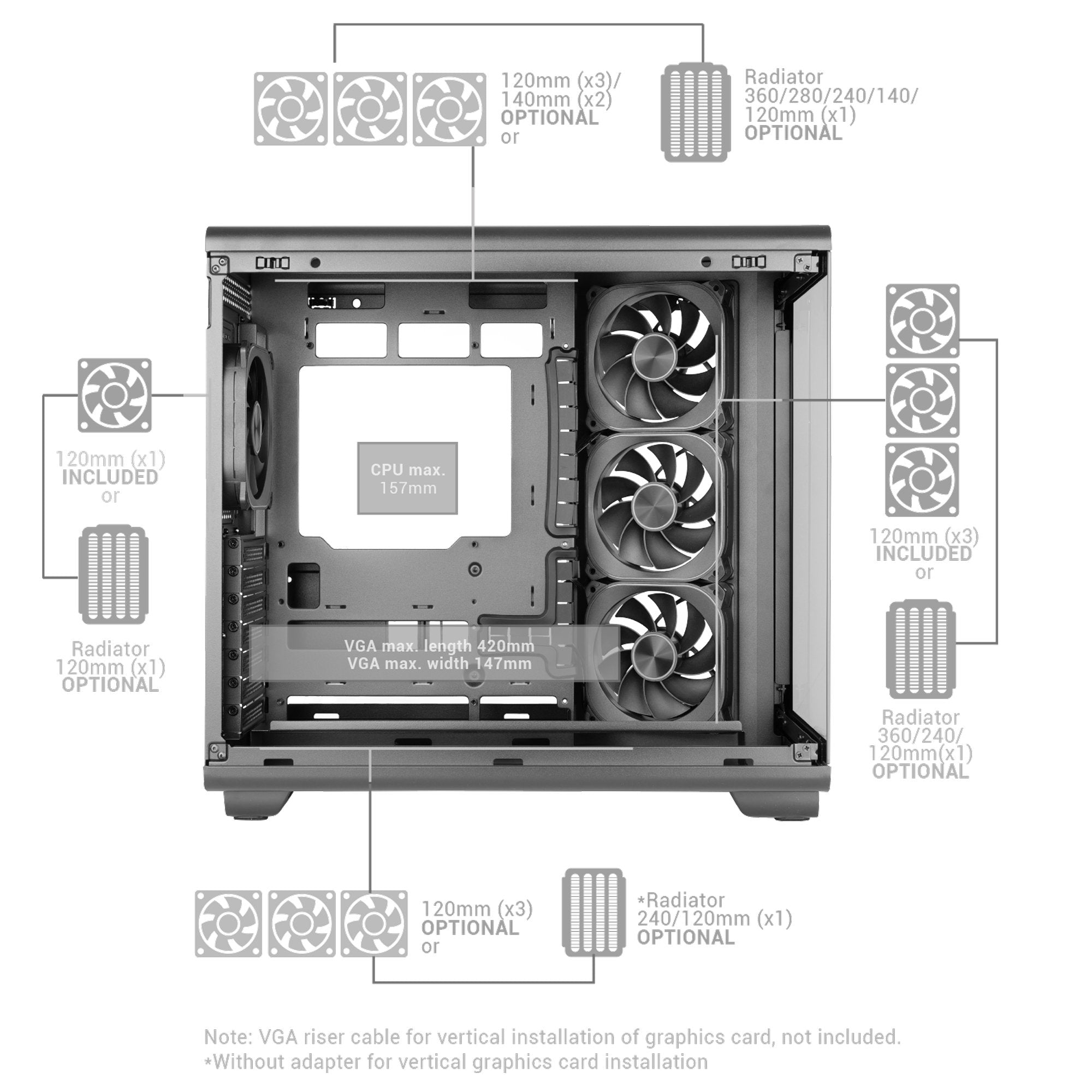 Caja Pc  Atx Mars Gaming Mc-Revmaxw Pantalla Lcd 11.8" Cristal Templado 4x Ventiladores Argb Blanco