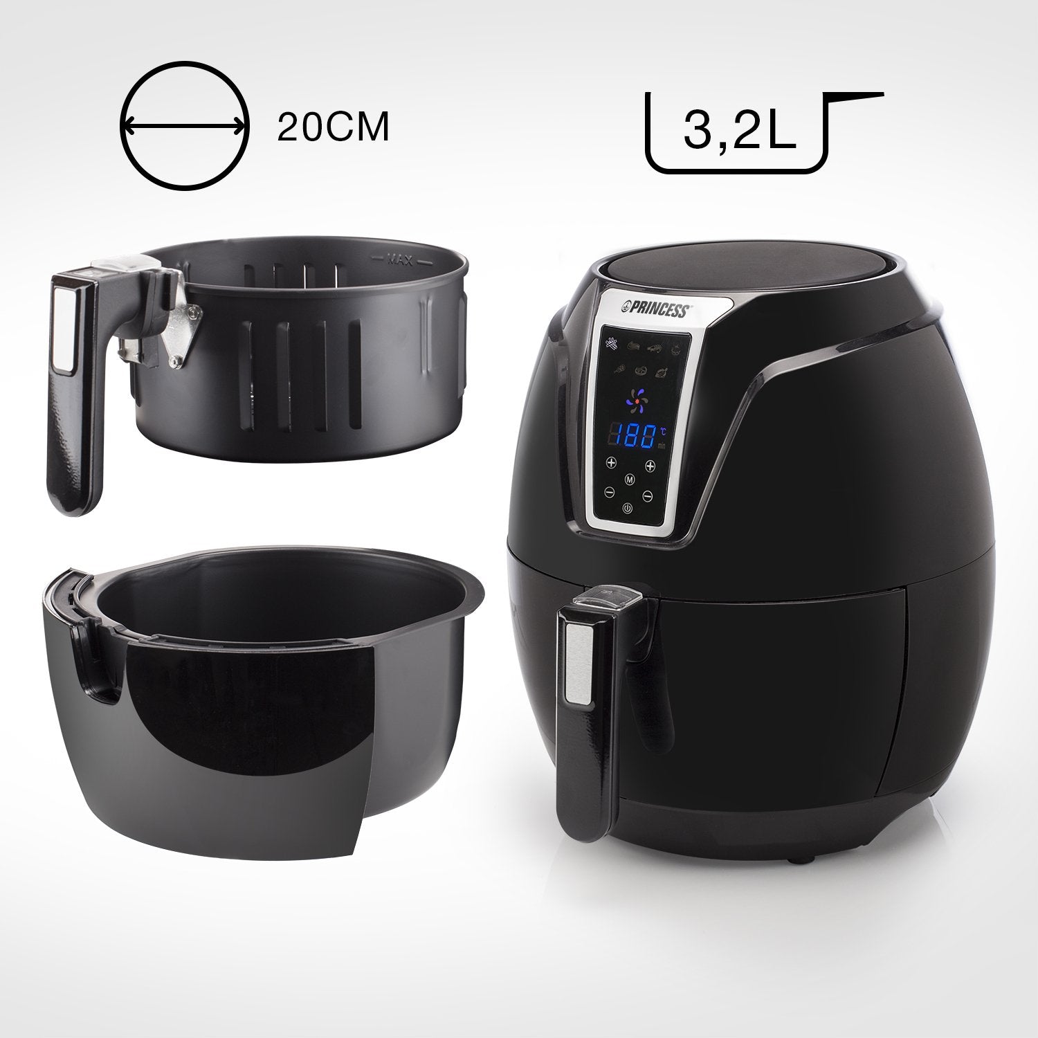 EAN 8713016048257 - Princess 182021 Sencillo 3,2 L Independiente 1400 W Freidora de aire caliente Negro imagen 32