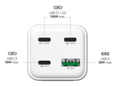 Mediarange Cargador 100w 4-Port 1x Usb-A 3x Usb-C Gan, Blanco