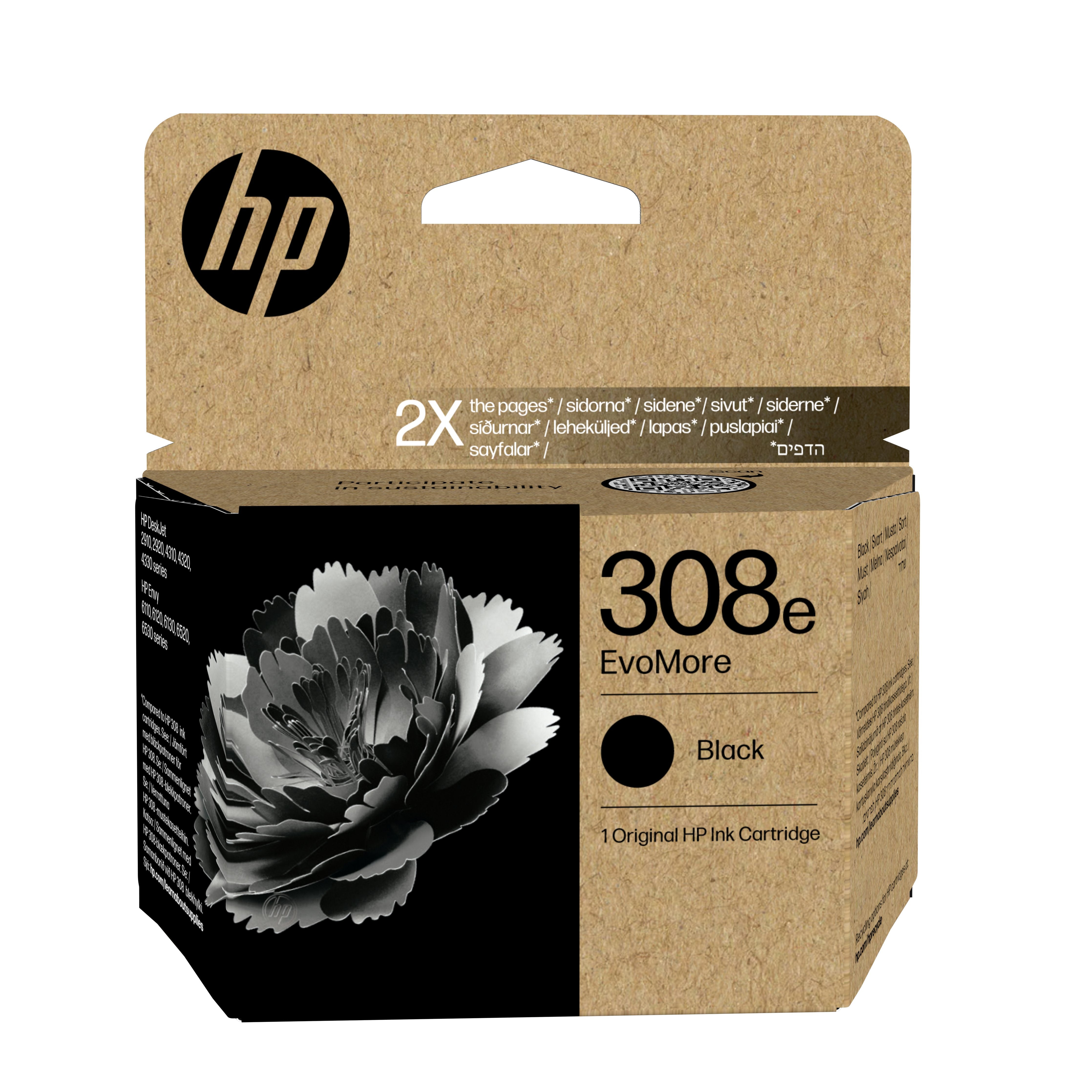 EAN 0196786390579 - HP 308e EvoMore Black Original Ink Cartridge cartucho de tinta 1 pieza(s) Rendimiento estándar Negro imagen 1