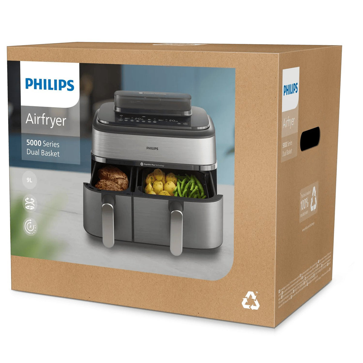 EAN 8720389047558 - Philips 5000 series NA555/00 freidora Doble 9 L Independiente 2750 W Freidora de aire caliente Plata imagen 7