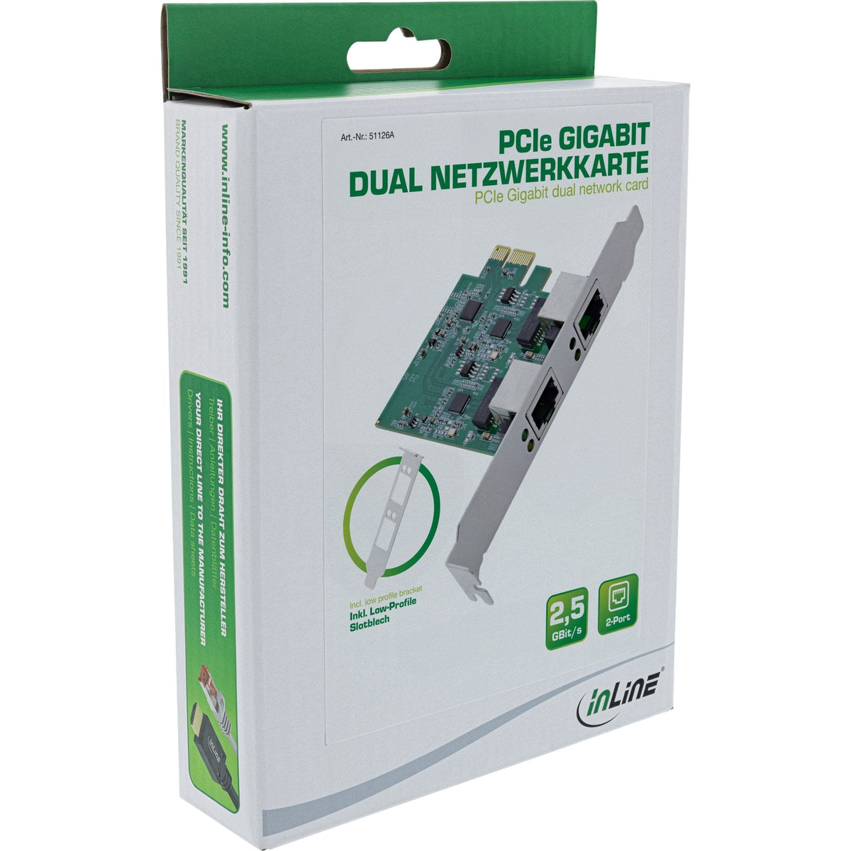 Inline 51126a Tarjeta De Red Ethernet 1x Rj45 2.5gbit/S, Pcie X1, Incl. Low Profile