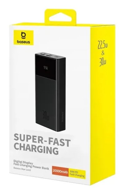 Powerbank Baseus Star-Lord 20000mah 30w Z Con Pantalla I Kablem Baseus Simple Usb-A - Usb-C 3a 30cm - Negro