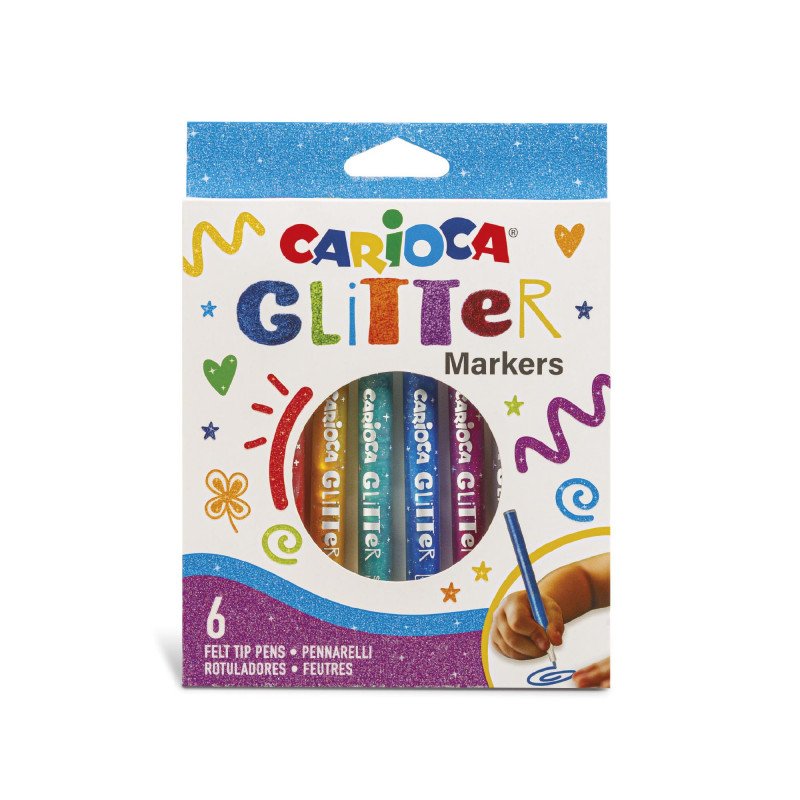 Carioca Glitter Caja 6 Rotuladores - Punta Ø 1mm - Tinta Liquida A Base De Agua - Punta De Alta Calidad - Efecto