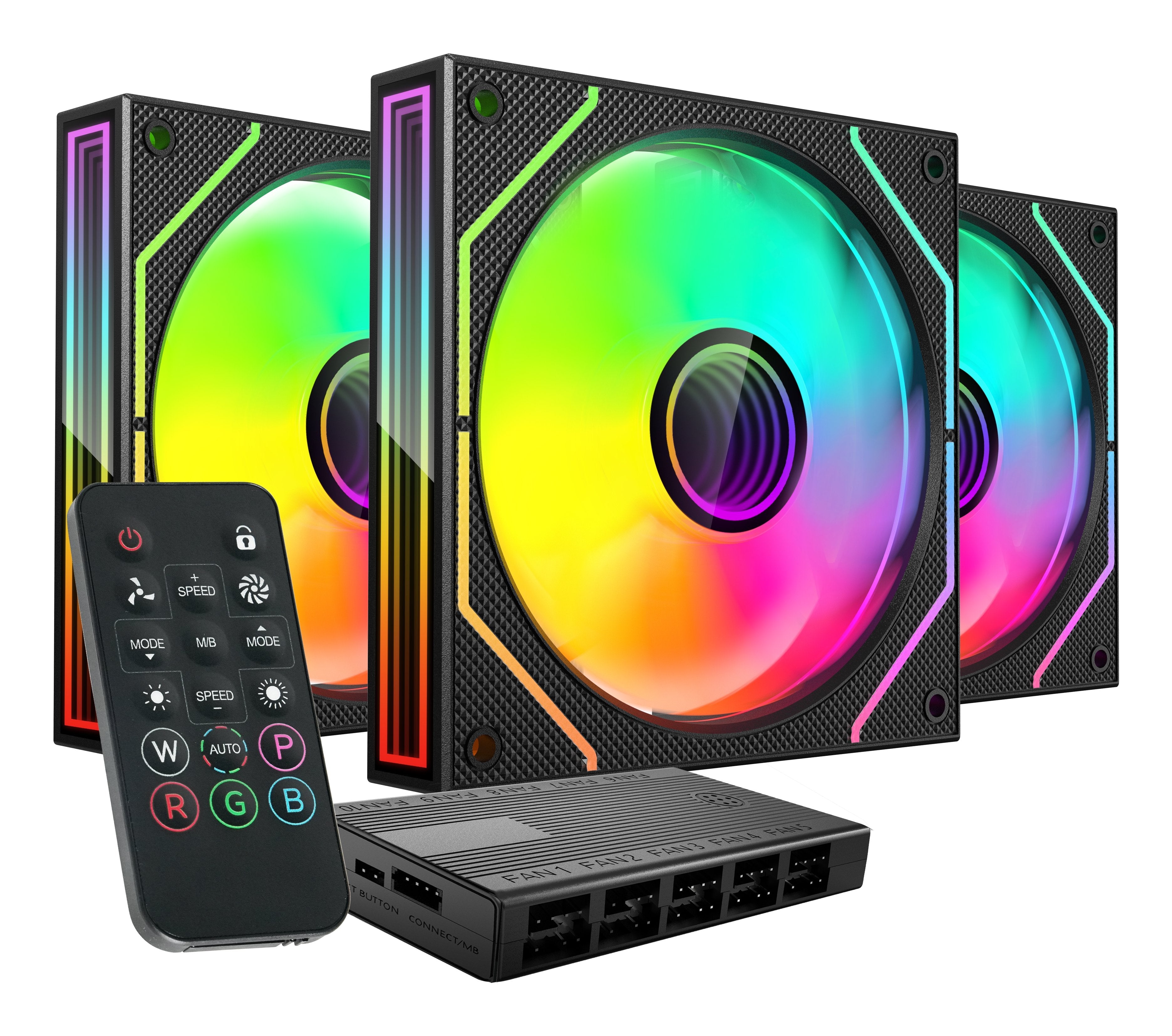 Kit 3 Ventiladores Auxiliar Mf-3d Pro Negro Mars Gaming 3x Ventiladores 120mm / Argb / Control Remoto / Hasta 1600 Rpm