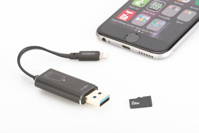 Lector De Tarjetas Externo Ednet 31519 Negro Usb 3.2 Gen 1 (3.1 Gen 1)/Lightning