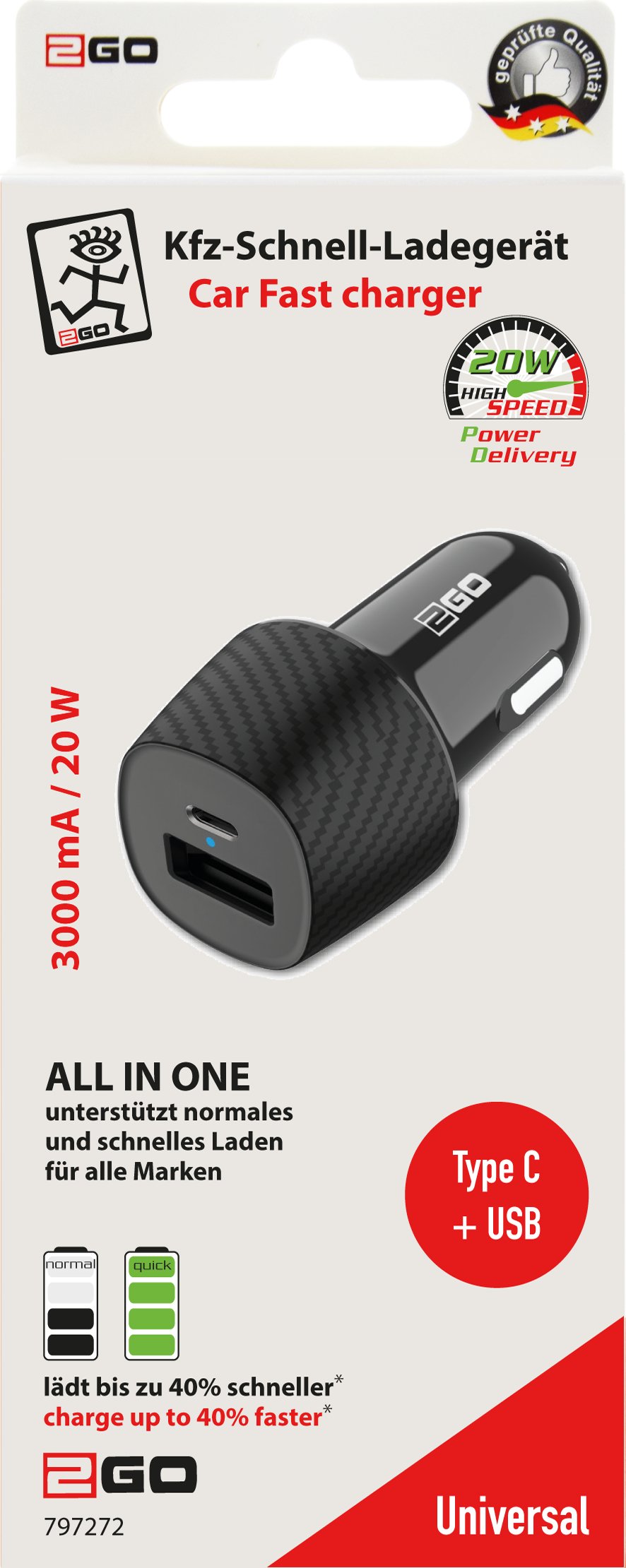 2go Cargador Coche 12v All In One 20w Negro