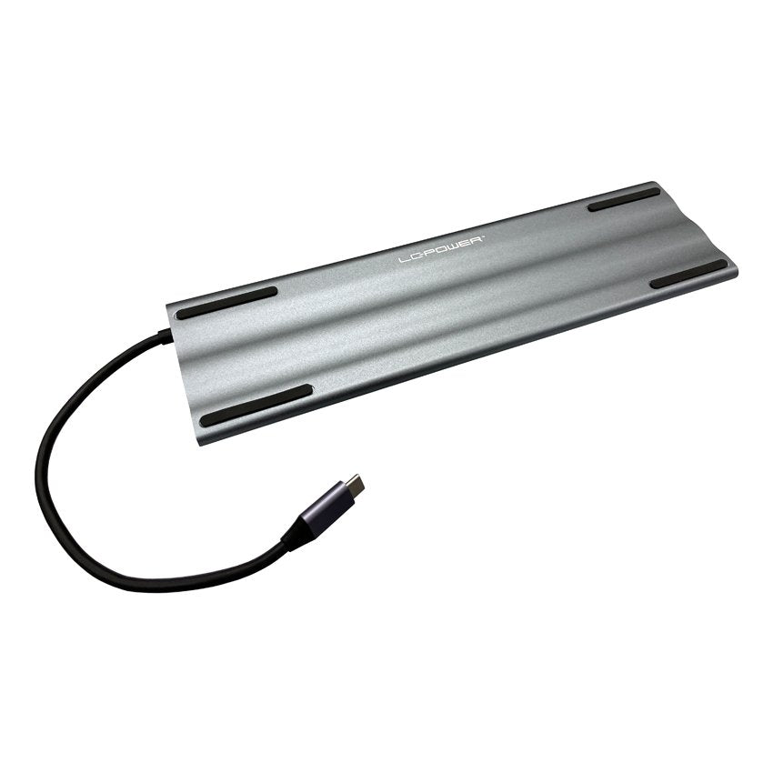 Lc-Power Lc-Hub-C-Multi-8 Base Para Portátil Y Replicador De Puertos Alámbrico Usb 3.2 Gen 1 (3.1 Gen 1) Type-C Negro, Plata