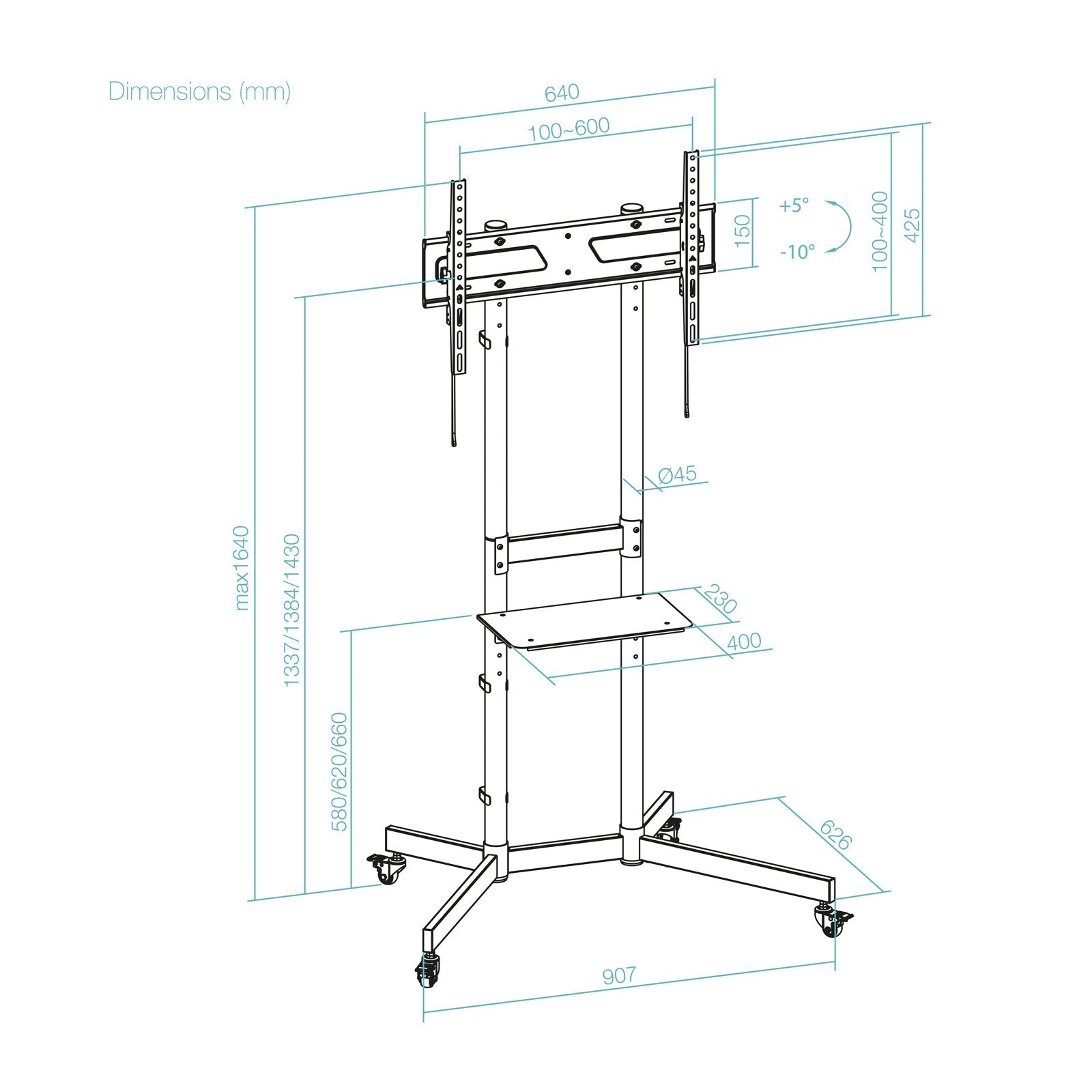 Soporte Suelo Tooq Ruedas "Kefren" 37-70" Negro