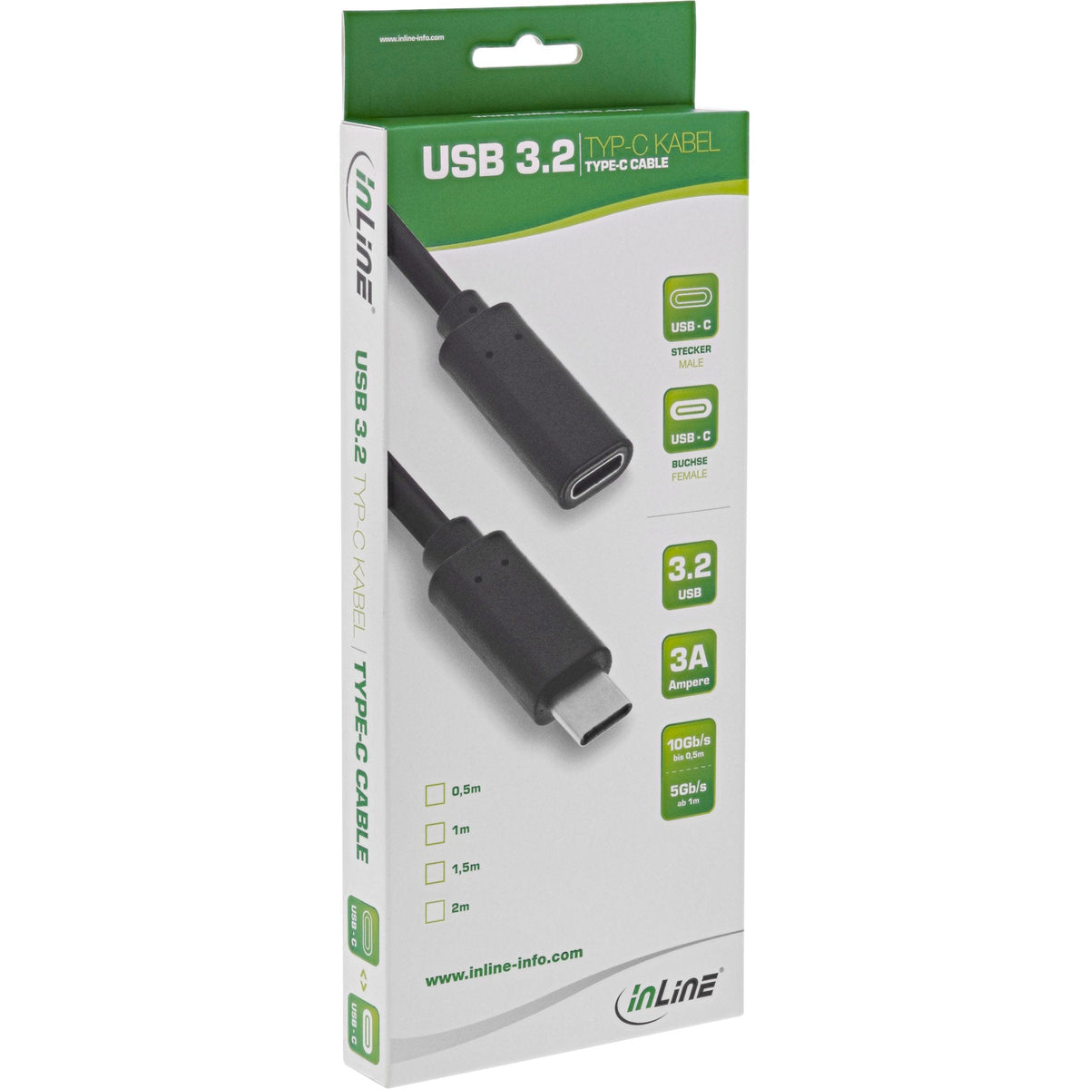 Cable Inline Usb 3.2, Tipo C Macho/Hembra, Negro, 1,5 M