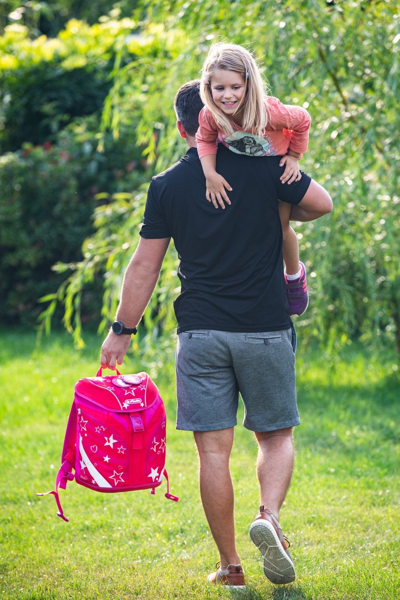 Herlitz Softlight Plus Stars&Strips Juego De Mochila Escolar Chica Poliéster Rosa, Rojo