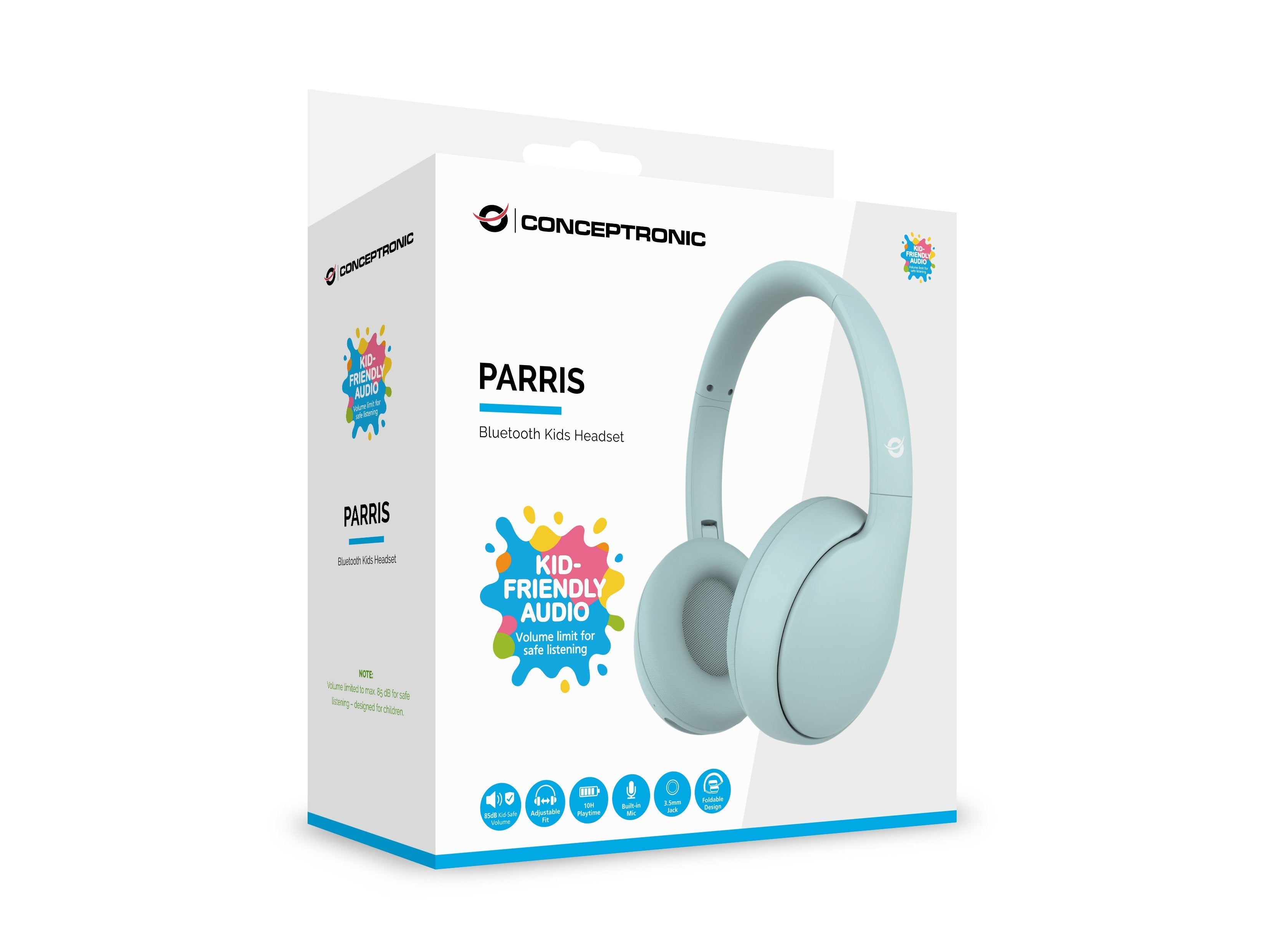Headset Infantil  Bluetooth 6.0  Conceptronic Parris04b Carga Usb-C Bateria 10h Plegable Color Azul