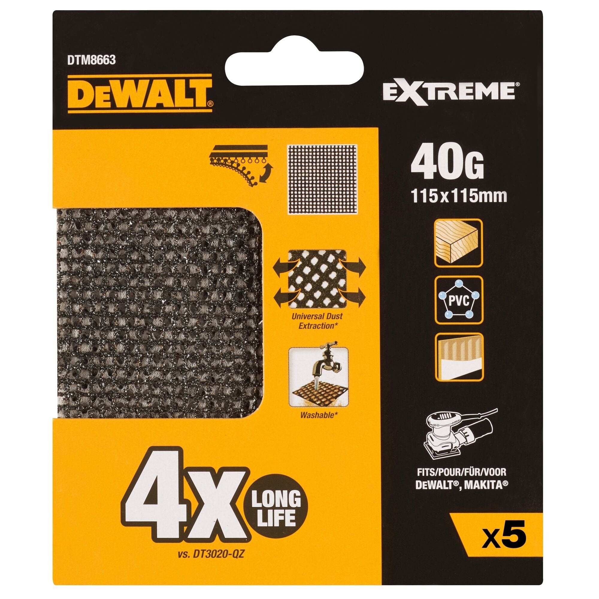 Pack 5 Lijas De Malla 1/4 Grano 40 Para Lijadoras Orbitales Dtm8663-Qz Dewalt