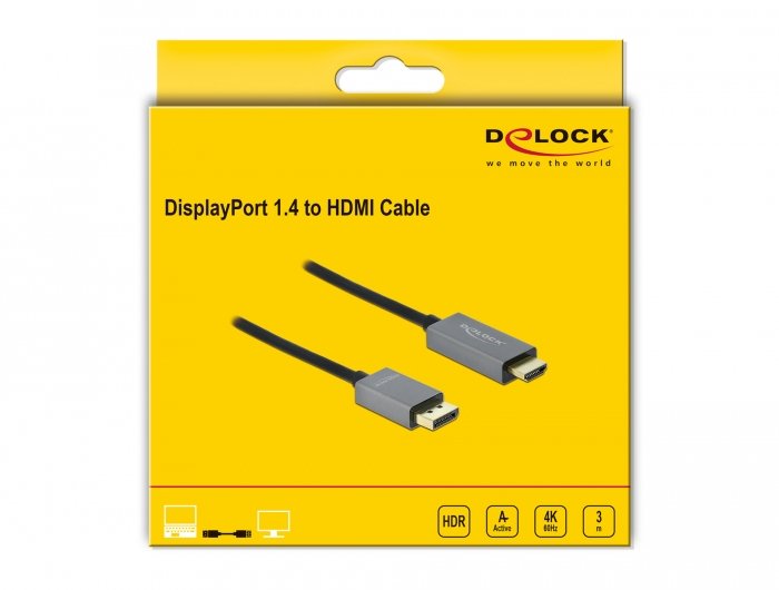 Delock Cable Activo Displayport 1.4 -> Hdmi 4k 60 Hz (Hdr) 3 M