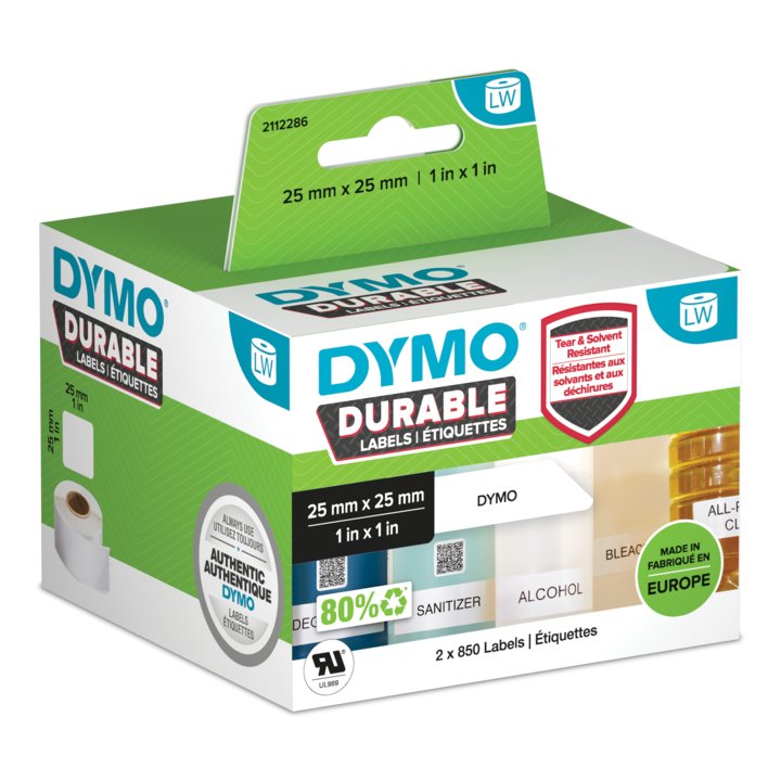 Etiquetas De Plámico Dymo Lw 25x25mm 2x 850uds Blancas Permanentes