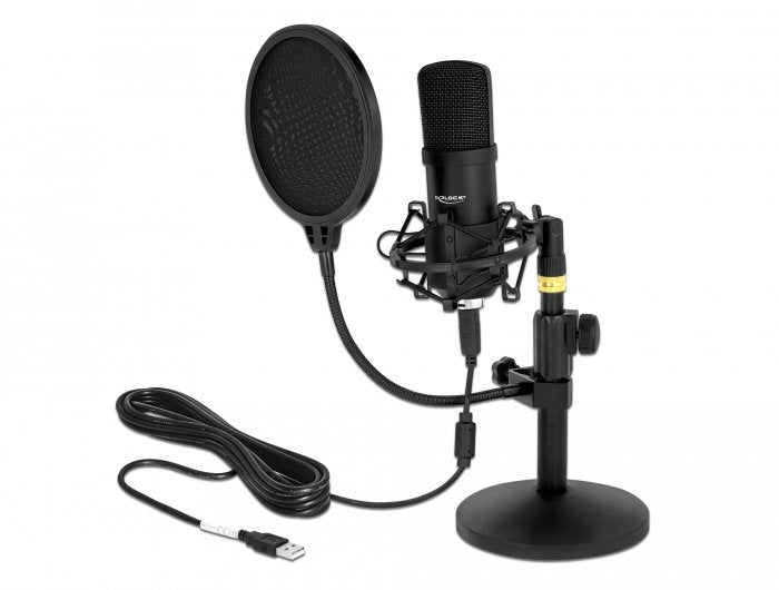 Delock Professional Usb Condensador Micrófono Negro, Configurado Para Podcasting Y Juegos 66300