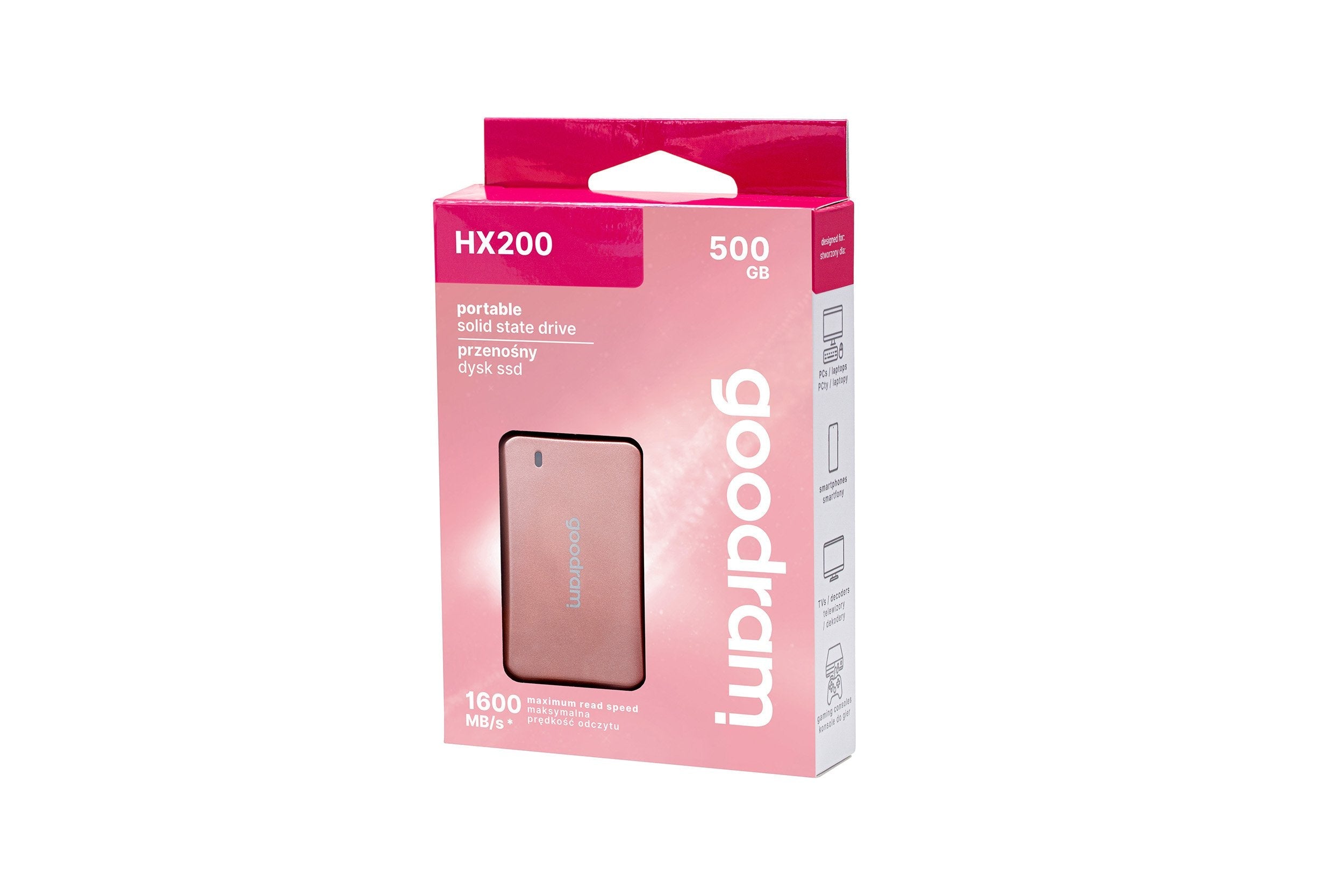 Disco Duro Externo De Estado Sólido Goodram Ssdpr-Hx200-500-Rg De 500 Gb Con Usb Tipo C, Usb 3.2 Gen 2x2, Oro Rosa