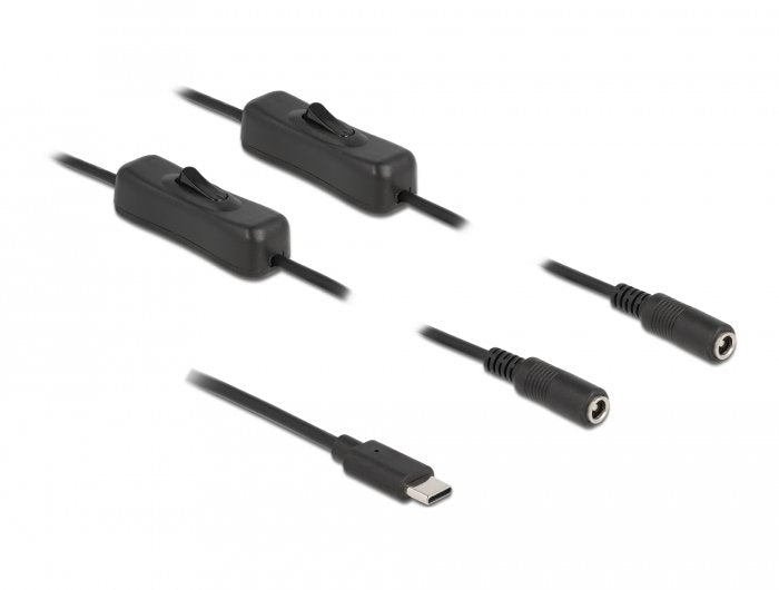 Delock Cable Usb Type-C Stecker Zu 2 X Dc 5,5 X 2,1 Mm Buchse Mit Schalter 1 M
