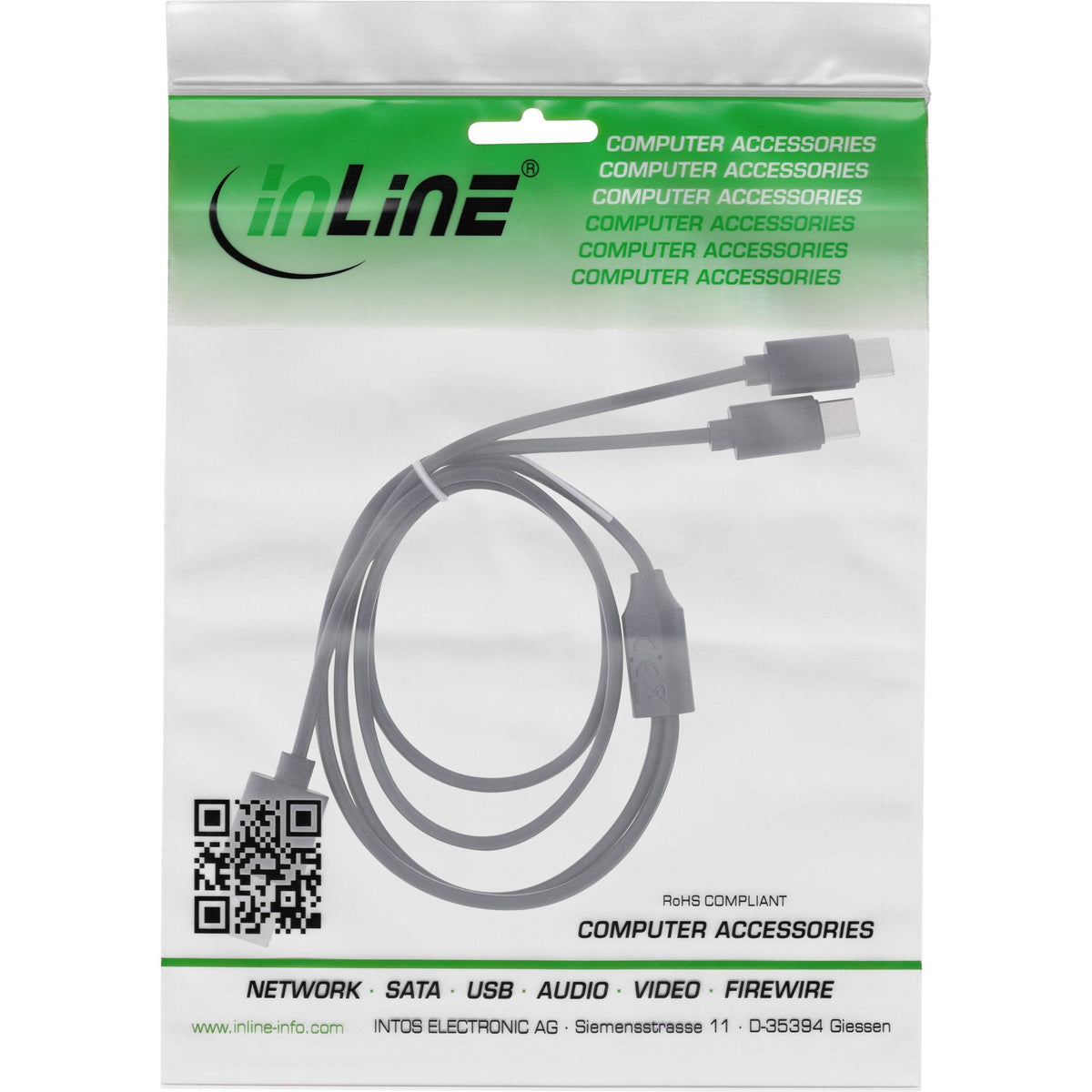 Inline® Usb 2in1 Y-Charging Cable, 1x Usb-A Macho A 2x Usb-C Male, Negro 0.5m