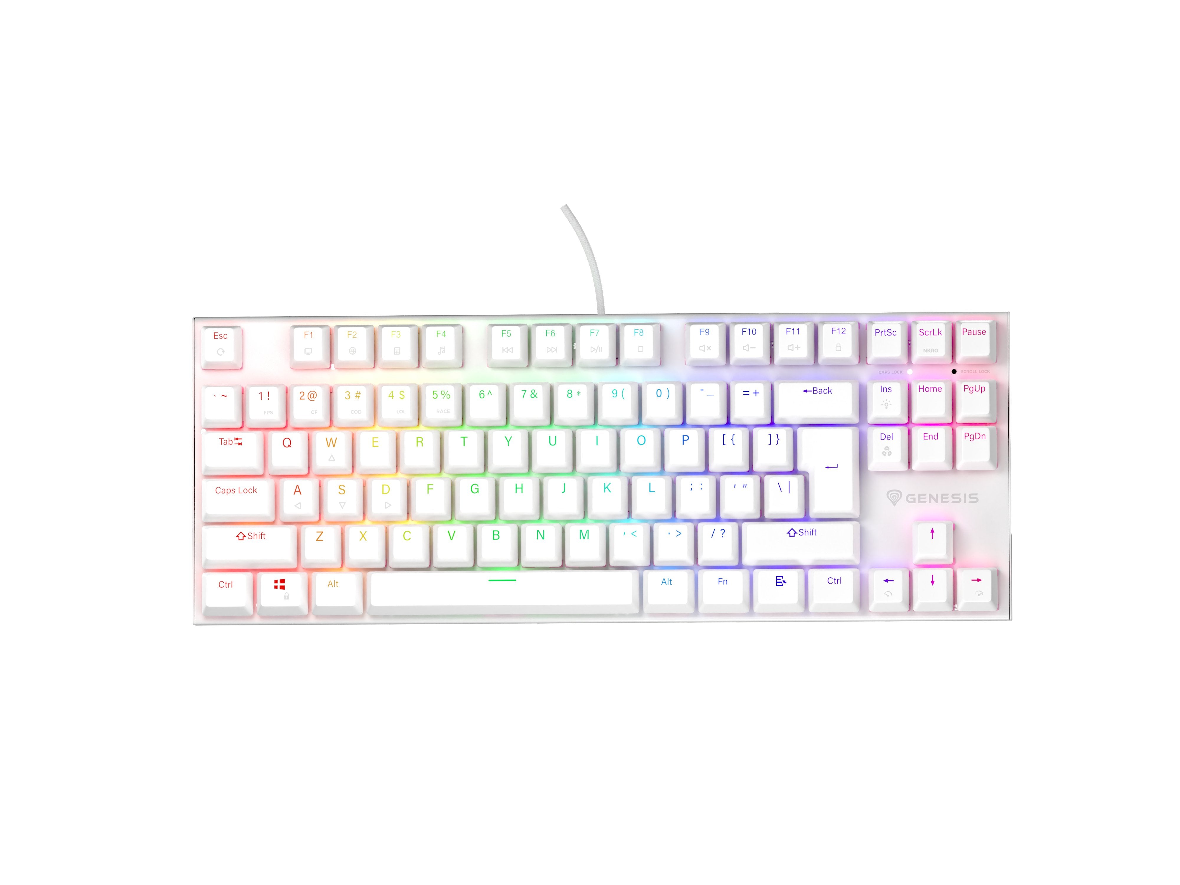 Teclado (Ingles) Mecánico Gaming Genesis Thor 303 Tkl Blanco Ee. Uu. Rgb
