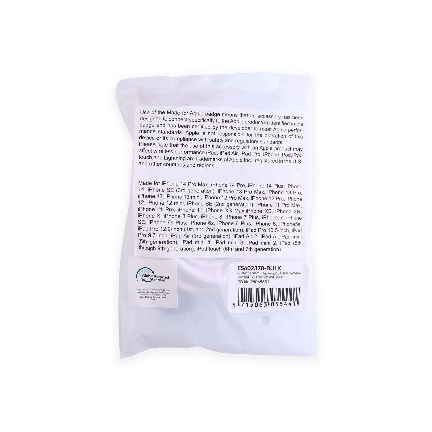 EAN 5715063055441 - eSTUFF ES602370-BULK cable de conector Lightning 3 m Blanco imagen 3