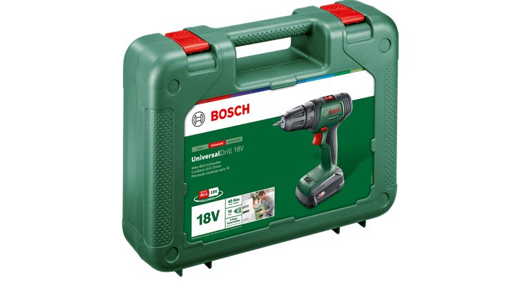Taladro Bosch  Inalámbrico Universaldrill 18v Verde/Negro, Batería Li-Ion 2,5ah, Maletín, Power For All Alliance 06039d4005