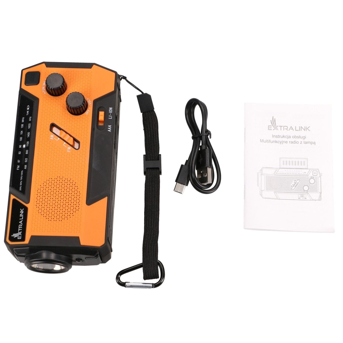 Extralink Radio Awaryjne Solarne Z Korbka Dynamo Powerbank 4000mah Z Latarka Sos Sr-4000