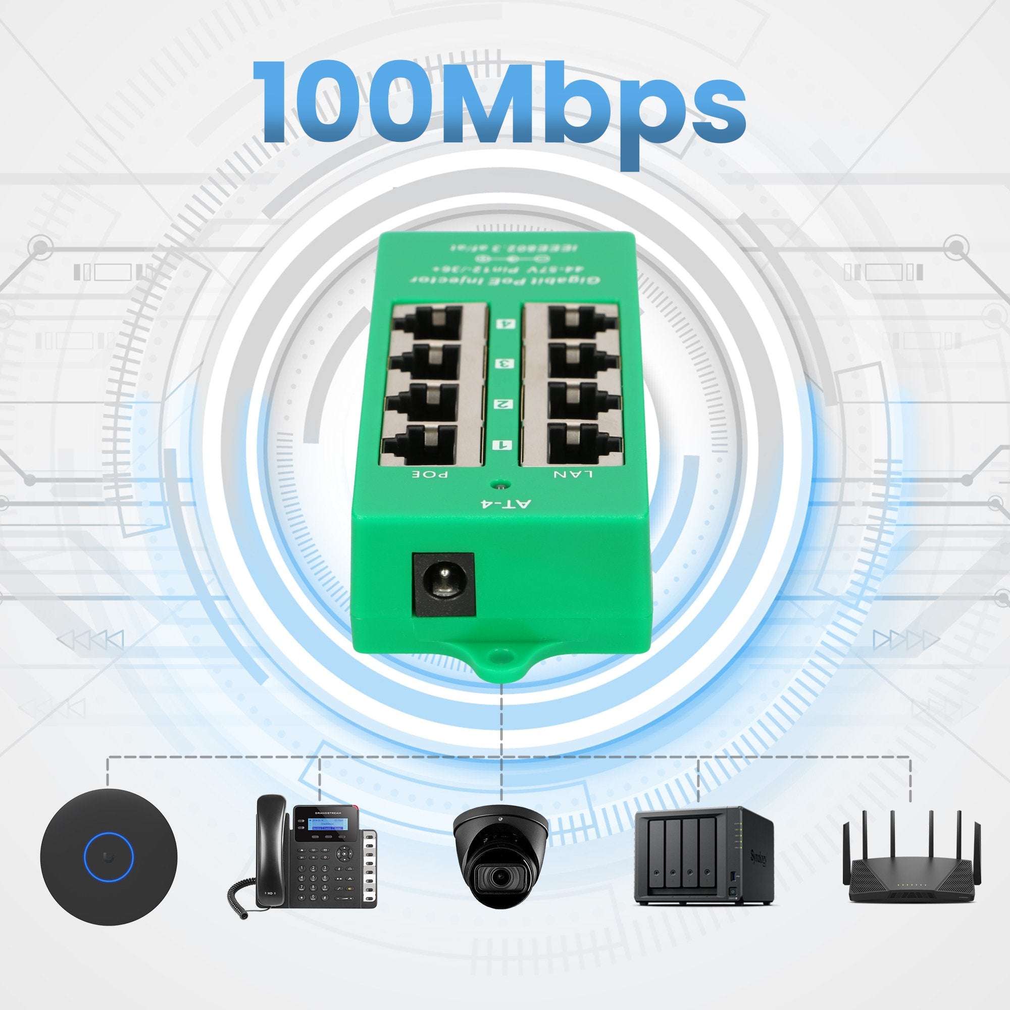 Extralink Active Poe Injector 4 Port Gigabit 802.3at/Af Mode A