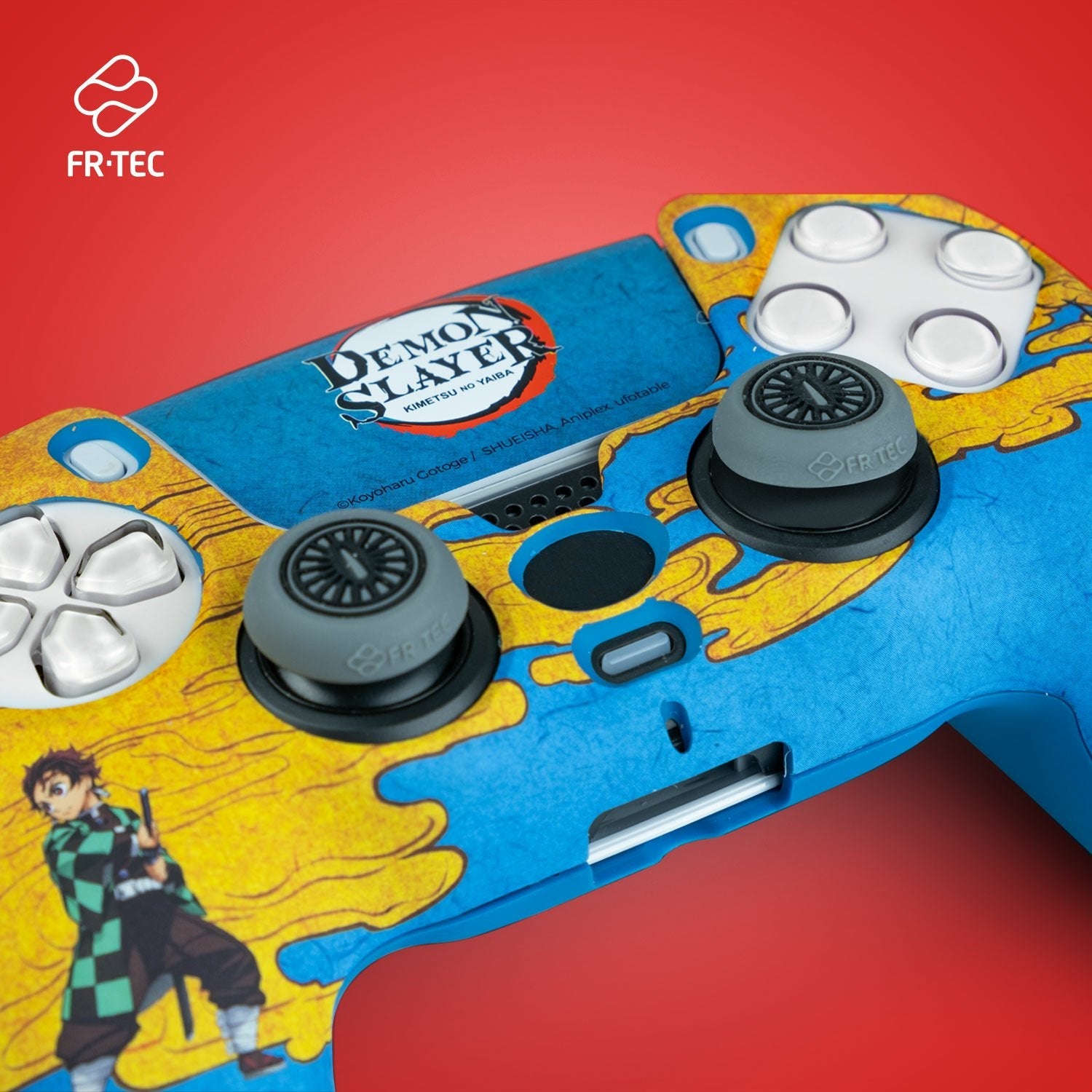 Fr-Tec Demon Slayer Kimetsu No Yaiba Tanjiro Kamado Pack Para Mando Ps5 De Carcasa Rigida + Grips + Sticker Para