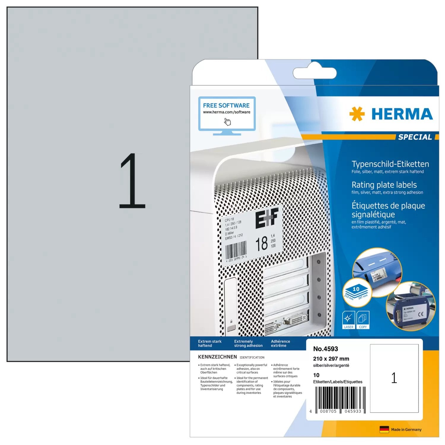 EAN 4008705045933 - HERMA 4593 etiqueta autoadhesiva Rectángulo Plata 10 pieza(s) imagen 1