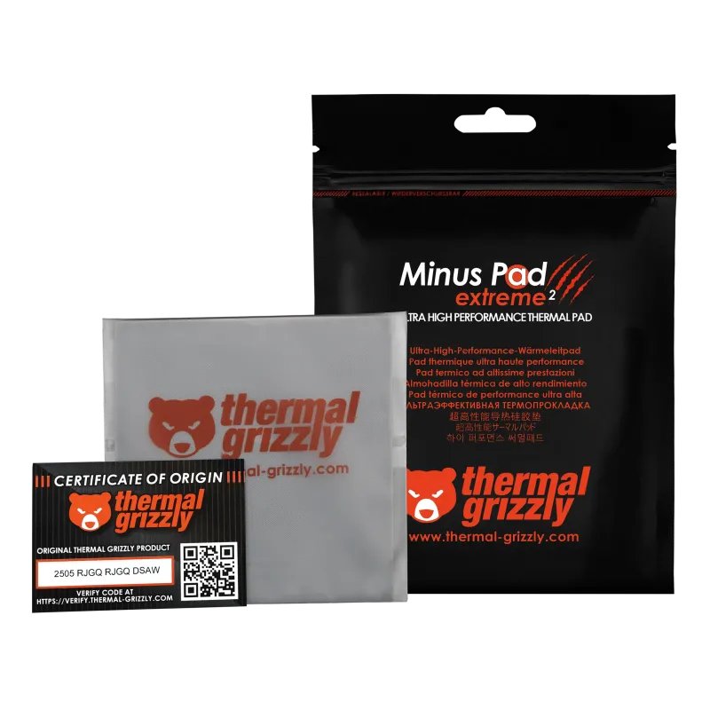 Thermal Grizzly Minus Pad Extreme 2 - 100x 100x 0,5 Mm, Almohadillas Térmicas Grises Tg-Mp-E2-100-100-05