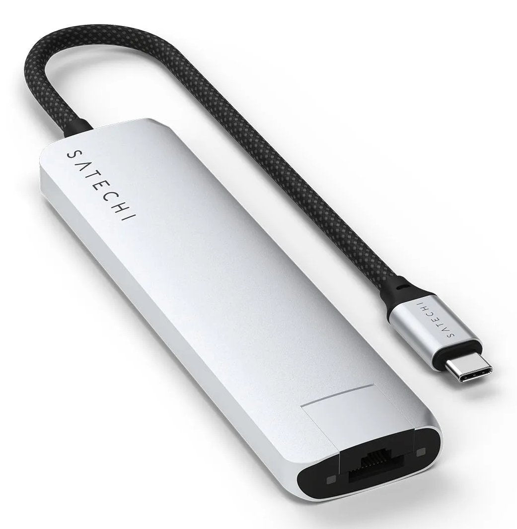 Satechi 7-W-1 Usb-C Slim Multiport Adapter Ethernet (Usb-C Pd, 2x Usb-A, Hdmi 4k, Ethernet, Czytnik Kart Micro/Sd) (Srebrny)