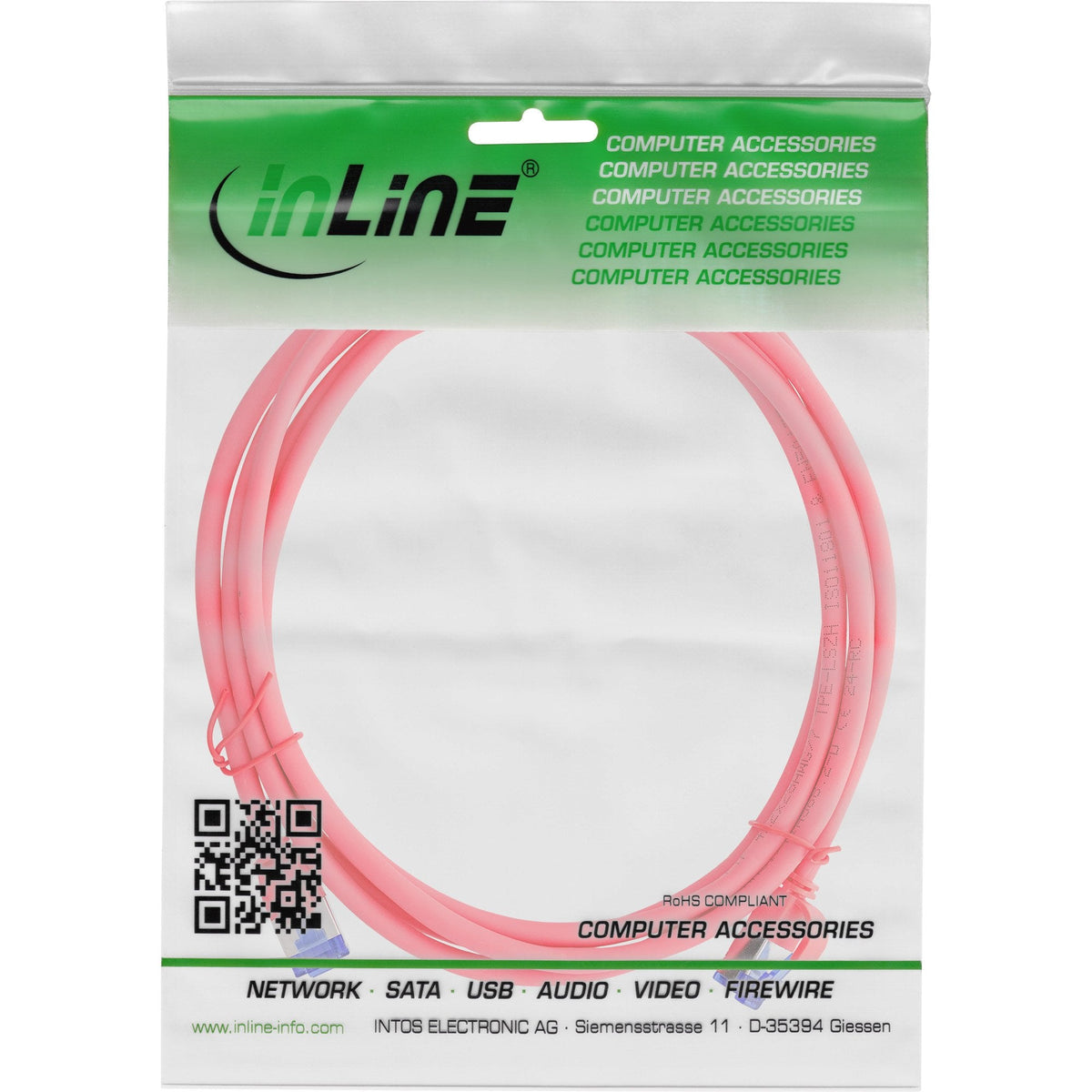 Inline® Cable De Red Slim, Cat.6a, S/Ftp, Tpe (Lszh) Flexible, Poe, Rojo, 30m