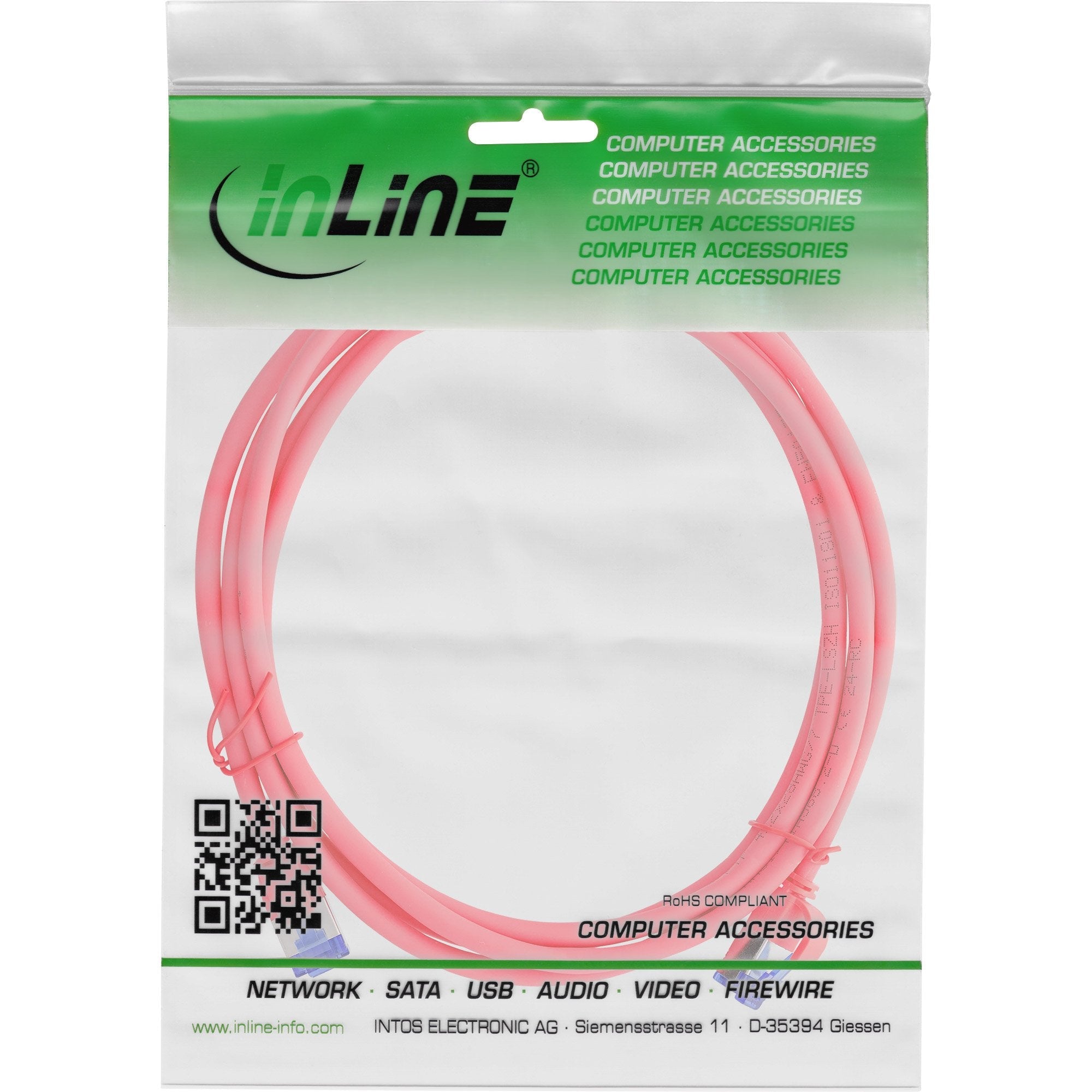 Inline® Cable De Red Slim, Cat.6a, S/Ftp, Tpe (Lszh) Flexible, Poe, Rojo, 7.5m