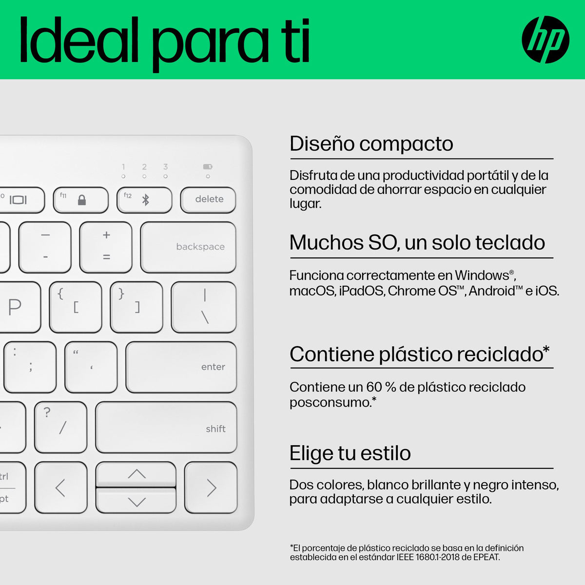 EAN 0196548516964 - HP 350 WHT Compact Multi-Device Keyboard teclado Hogar Blanco imagen 10