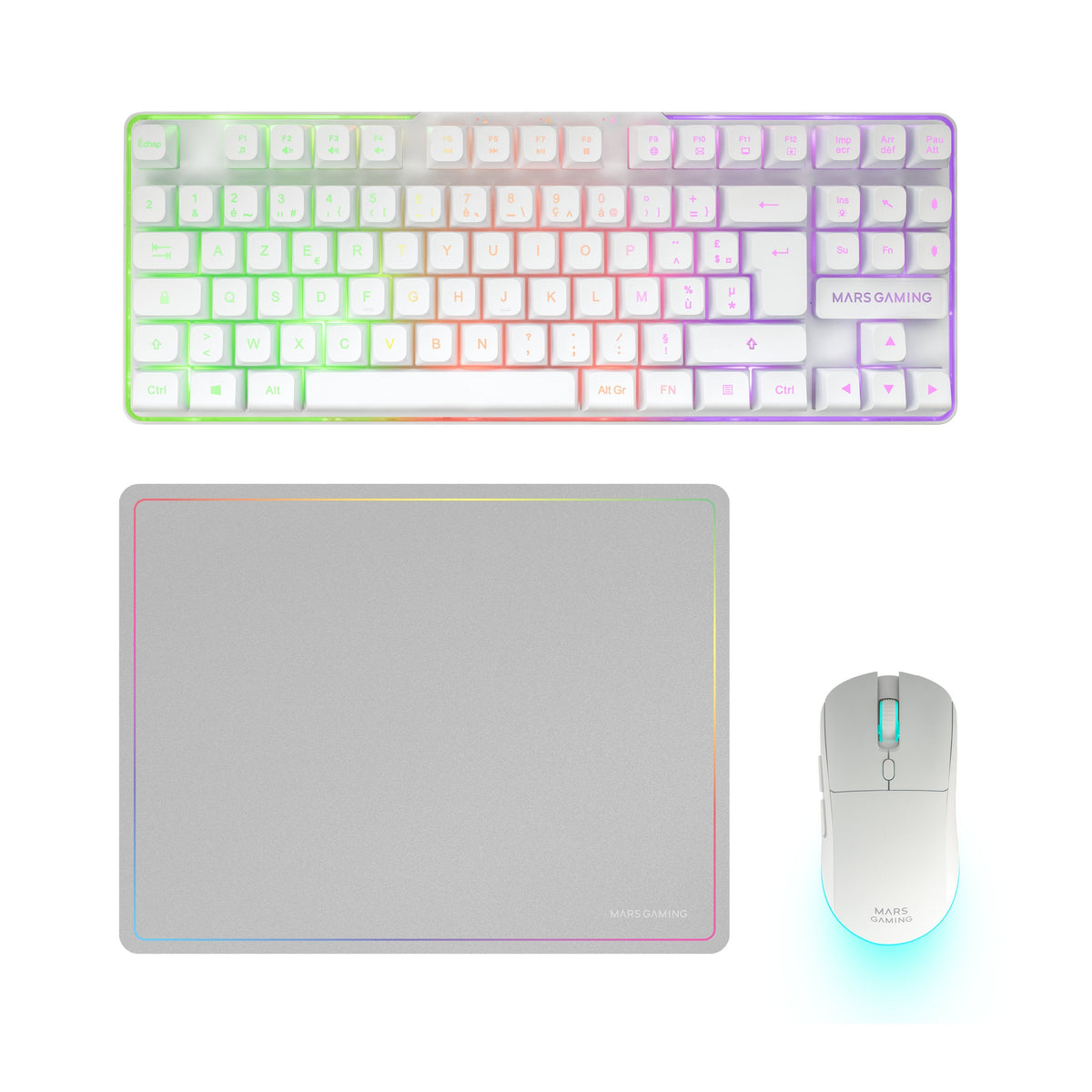 Pack Gamer 3en1 (Calvier/Ratón/Tapis) Mars Gaming Mcpwtkl (Blanco)