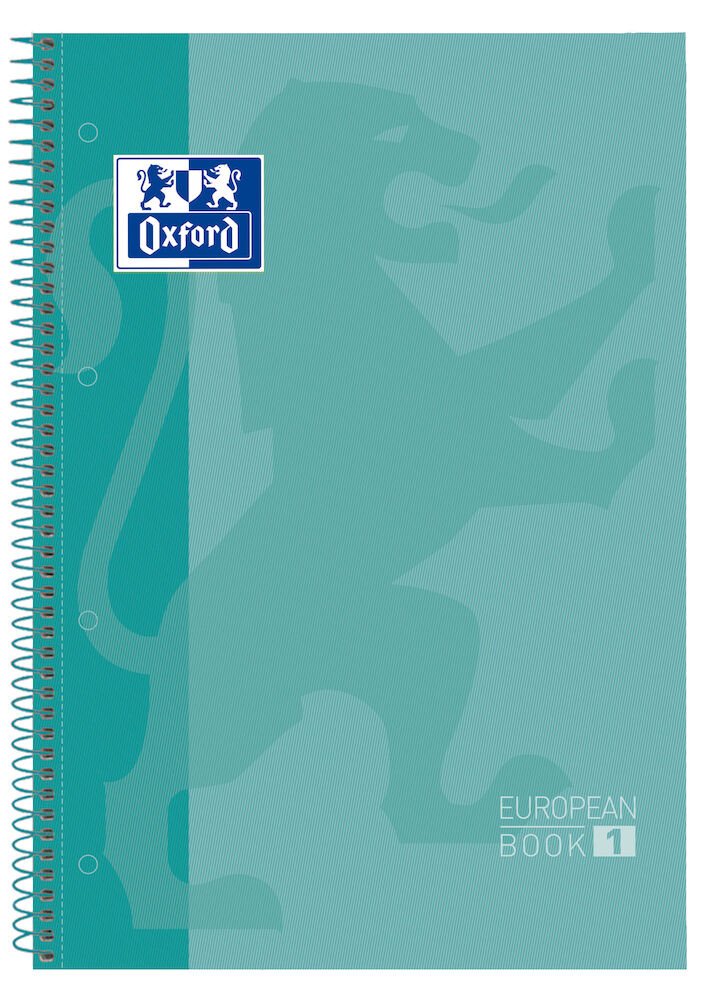 Libreta Oxford Espiral A4+ Verde Menta Tapa Extradura 80 Hojas 4 Taladros Cuadricula 5x5 90gr