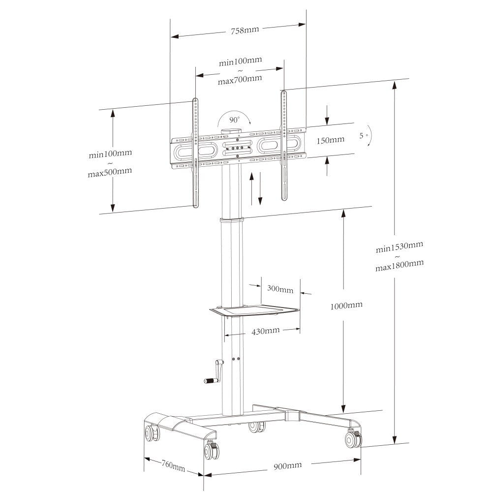 EAN 8059018364484 - Techly ICA-TR228 mueble y soporte para dispositivo multimedia Negro Panel plano Carro multimedia imagen 3